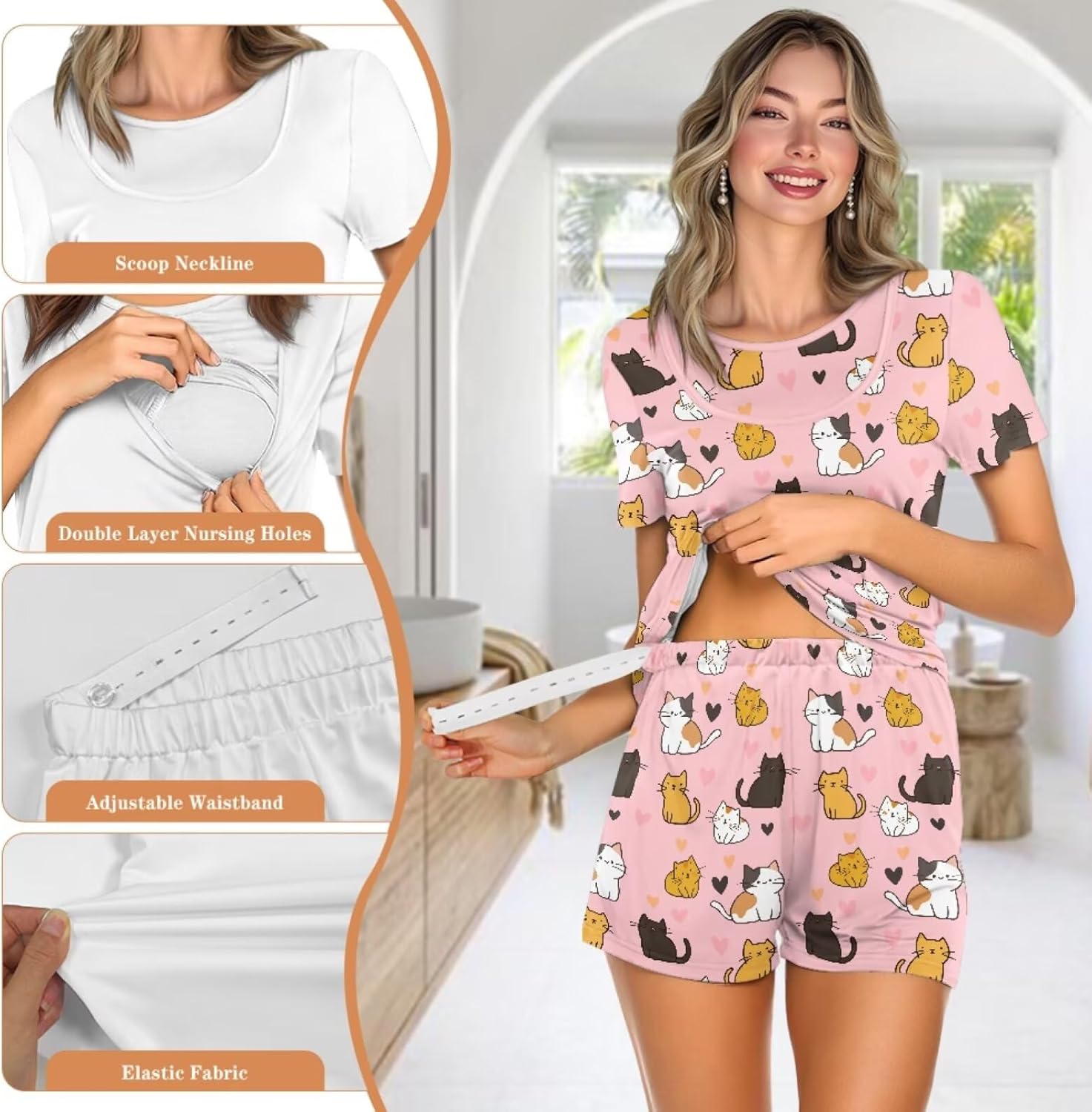 Women's Maternity Nursing Pajama Sets Casual Breastfeeding Sleepwear Soft Postpartum Pajamas for Summer