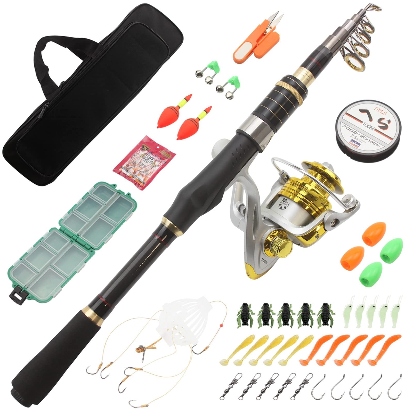1. 8m 2.1m Bobine de Tige Portable Carbone Combos Tout for la pêche Pêche à pêche télescopique Canne à pêche Accessoires de pêche Set TIGN Roll Combo ZYHWY
