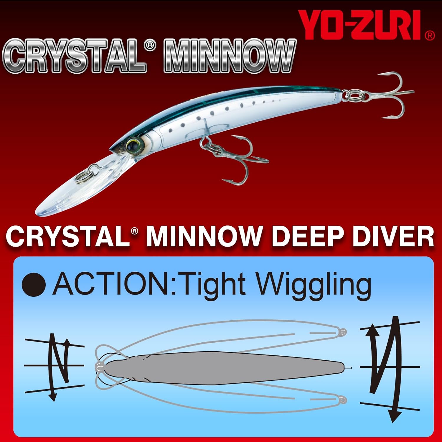 Yo-Zuri Crystal Minnow Deep Diver, Floating, 4-3/8 Inch, 110mm, Ghost Black