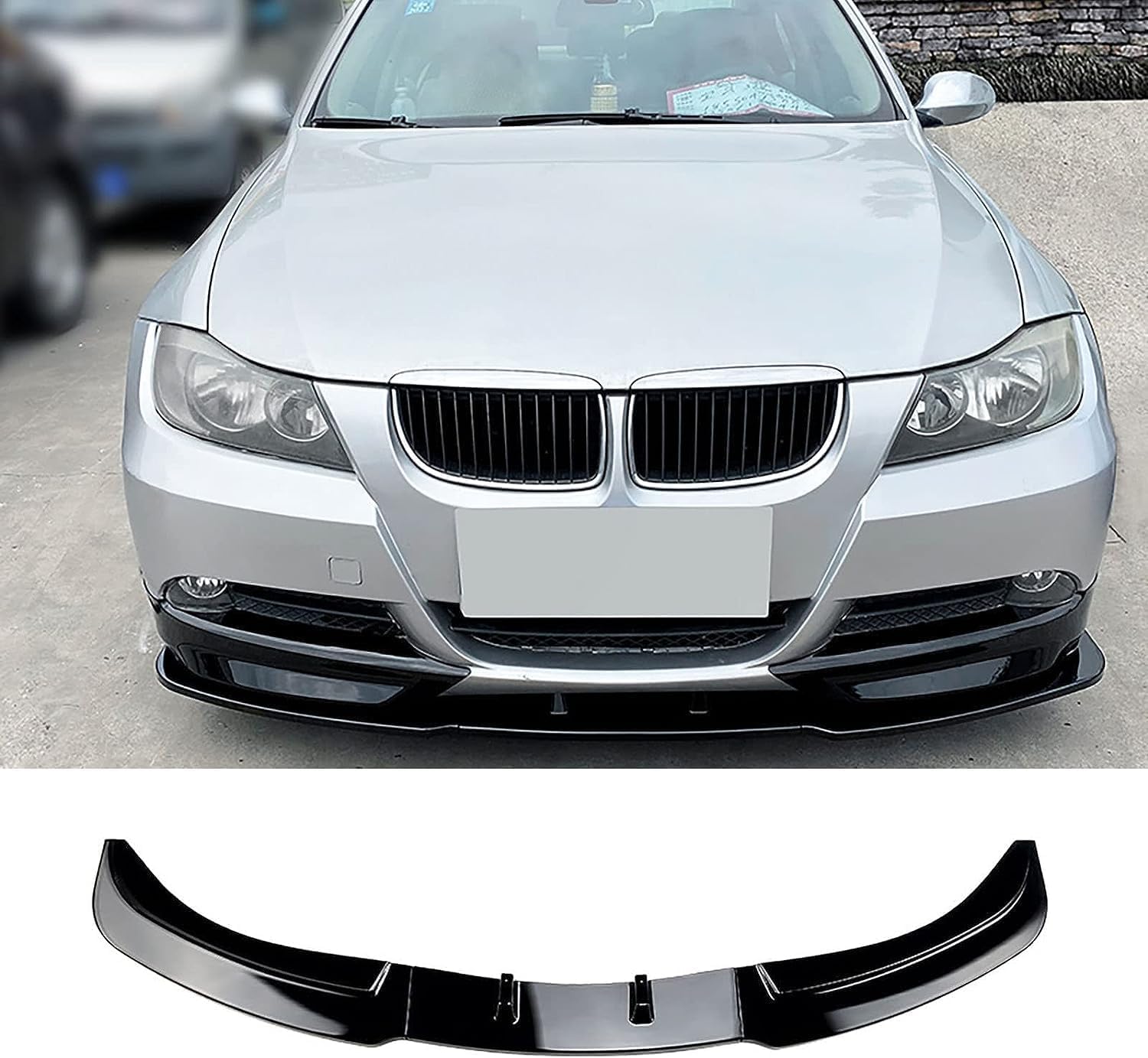 Coche Alerón Delantero para BMW 3 Series E90 E91 320i 325i 2005-2008, Frontal Spoiler Labio Difusor Separador Tuning Performance Accesorios,A/Gloss Black