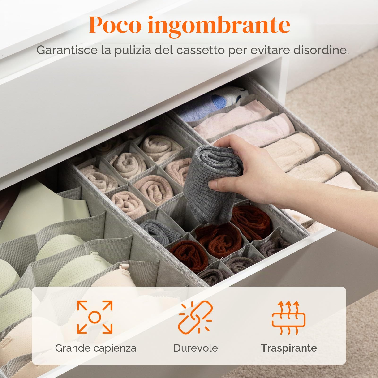 Lifewit Set di 10 Organizer Cassetti per Cassettiera, Divisori per Cassetti Pieghevole, Scatole Portaoggetti, Cassetti Armadio per Biancheria Intima, Vestiti Bambini, Calzini, Cravatte, Grigio