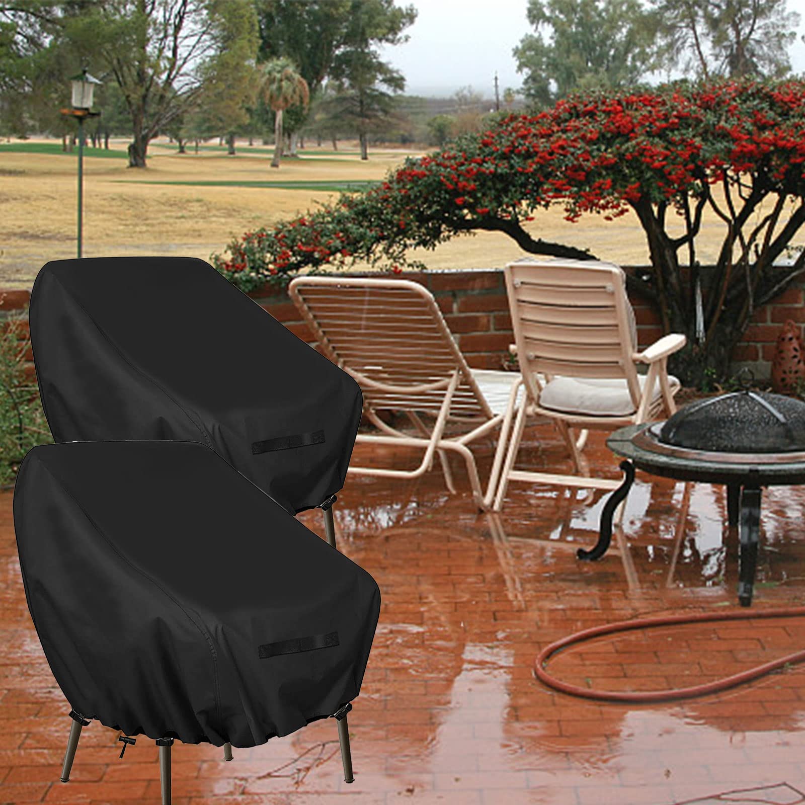 2 Stück Gartenstühle Abdeckung, Gartensessel Schutzhülle Wetterfest mit 4 Schnallen, Sessel Abdeckung Wasserdicht Stuhlabdeckung UV-Schutz Winddicht, 89x97x74cm
