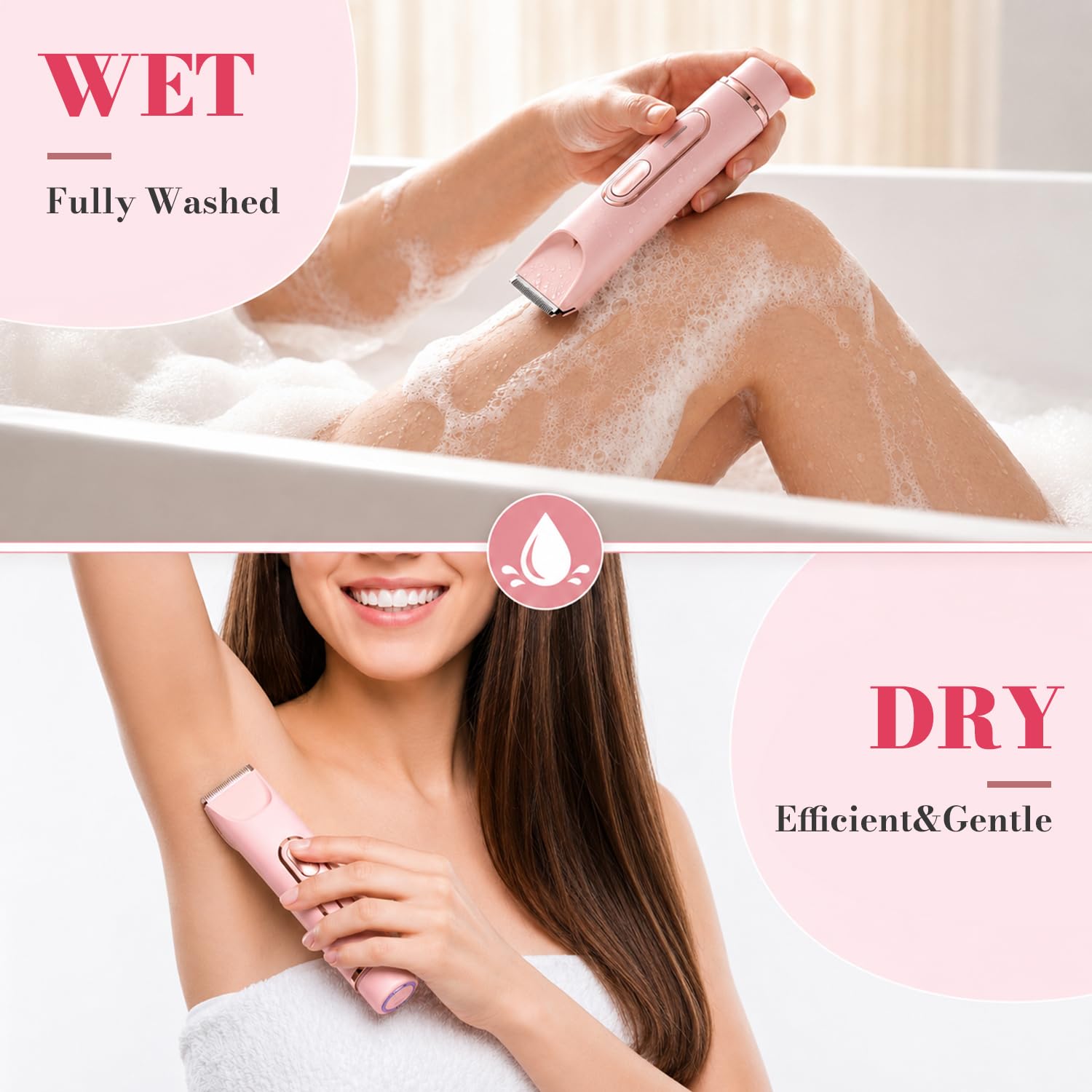 JTF Rasoio Elettrico Donna 4-in-1,Depilatore per Parti Intime, Bikini, Viso, Ascelle, Gambe e Braccia – IPX7 Impermeabile,Ricaricabile USB, Uso Bagnato e Asciutto (Rosa)
