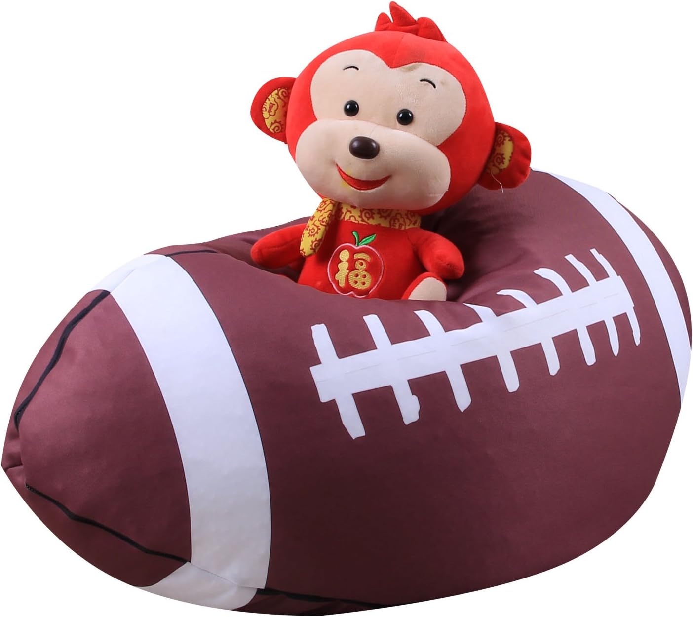 ELEOPTION Stuffed Animal Storage Bean Bag Chair Cover, Large Size 38inch Cotton Canvas Children Plush Toy Organizer Storage Bag Fill Fun Chair for Kids Room or Bedroom (Z- Rugby, 26in)