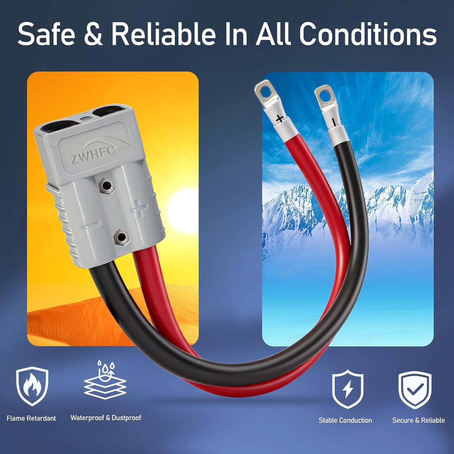 120A Battery Connector Plug, 4 AWG, 600V, 1.64ft Battery Cable, 120A Battery Quick Connector, Anderson Connectors for Lifepo4 Battery Cars, Sightseeing Cars, Tractors, Golf Carts