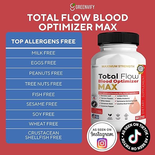 Miniatura 6 de Total Flow Blood Optimizer Max, 60 cápsulas vegetales, suplemento de apoyo de sangre con vitaminas y hierbas (1)
