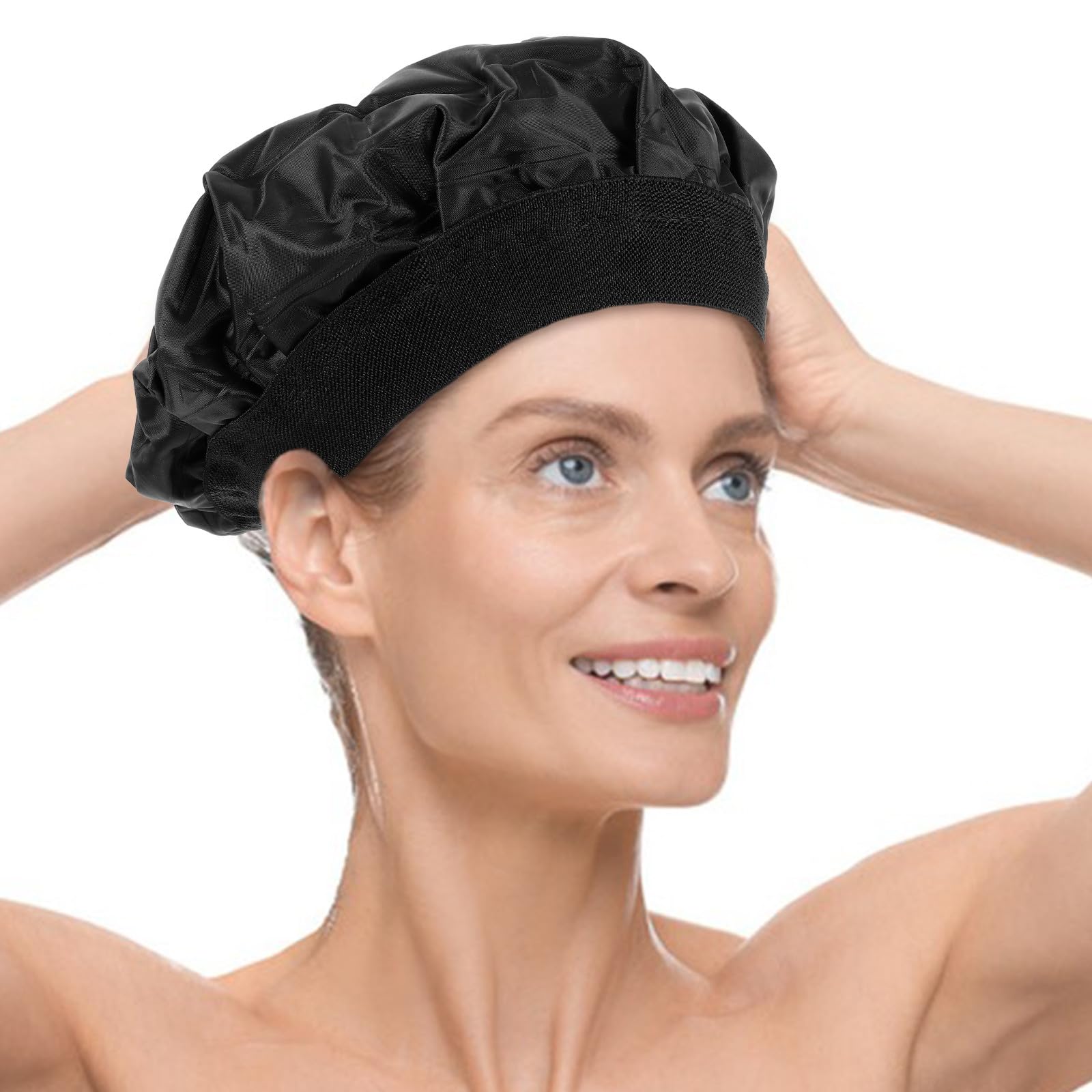 Wärmehaube zum Haare Färben mit Bequemem Sitz aus Stoff und Gel Wiederverwendbare Duschhaube für Salon und Haarpflege in Schwarz