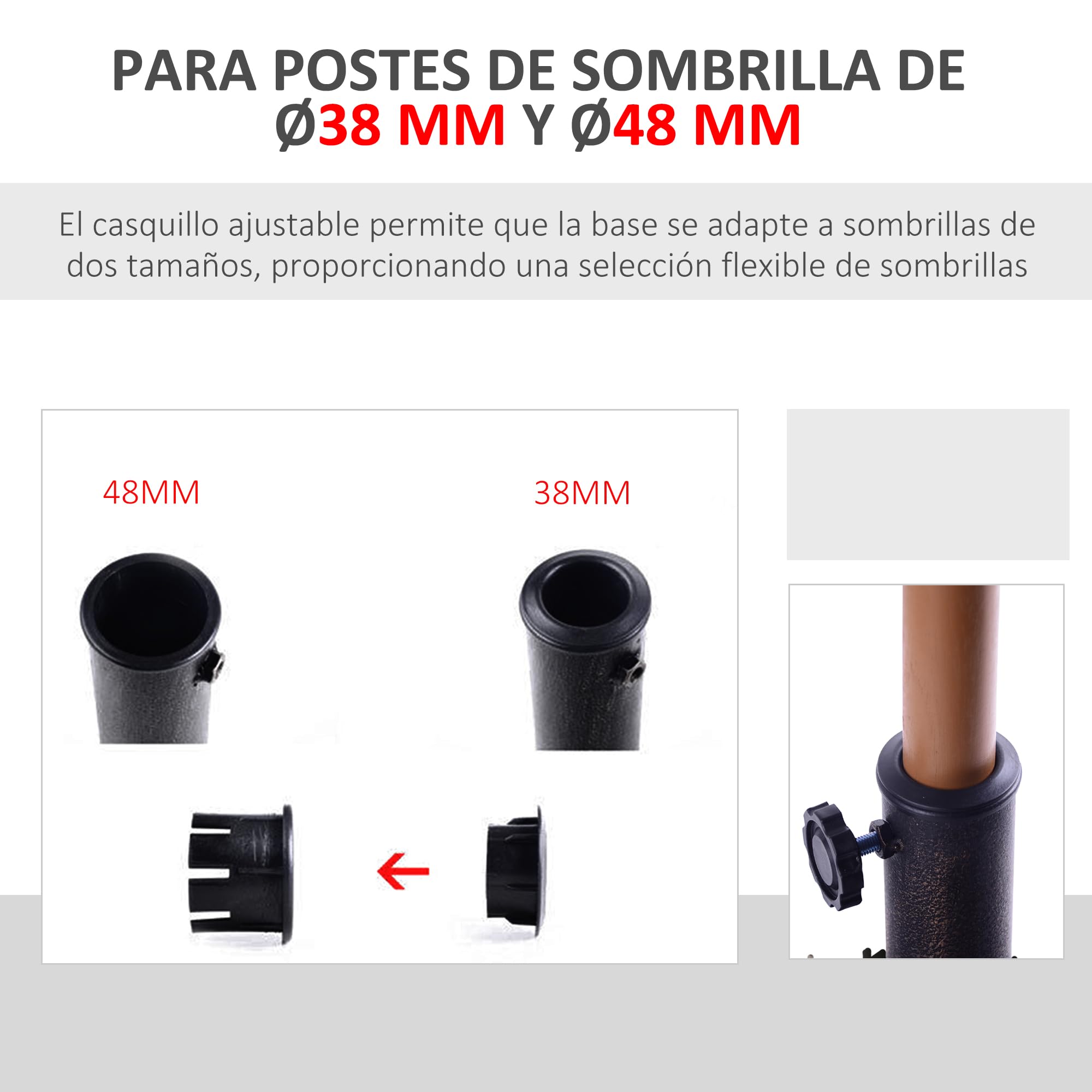 Outsunny Base de Sombrilla 15 kg Resina Ø3,8/4,8 cm 47x47x32 cm Bronce | Soporte para Parasol, para Mástiles, Terraza Exterior Patio Jardín Playa