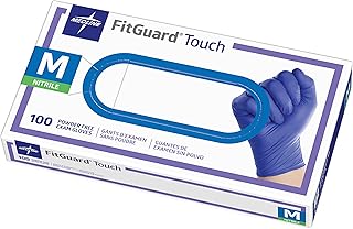 Medline FitGuard Touch Nitrile Exam Gloves, 100 Count, Medium, Powder Free, Disposable, Not Made with Natural Rubber Latex, for Medical Tasks, Durable for Household Chores