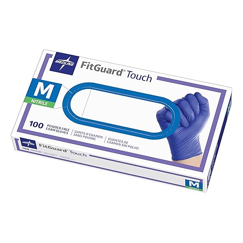 Medline FITGUARD Touch - Guantes de nitrilo para examen, desechables, sin polvo, azul cobalto, talla M, caja de 100 unidades