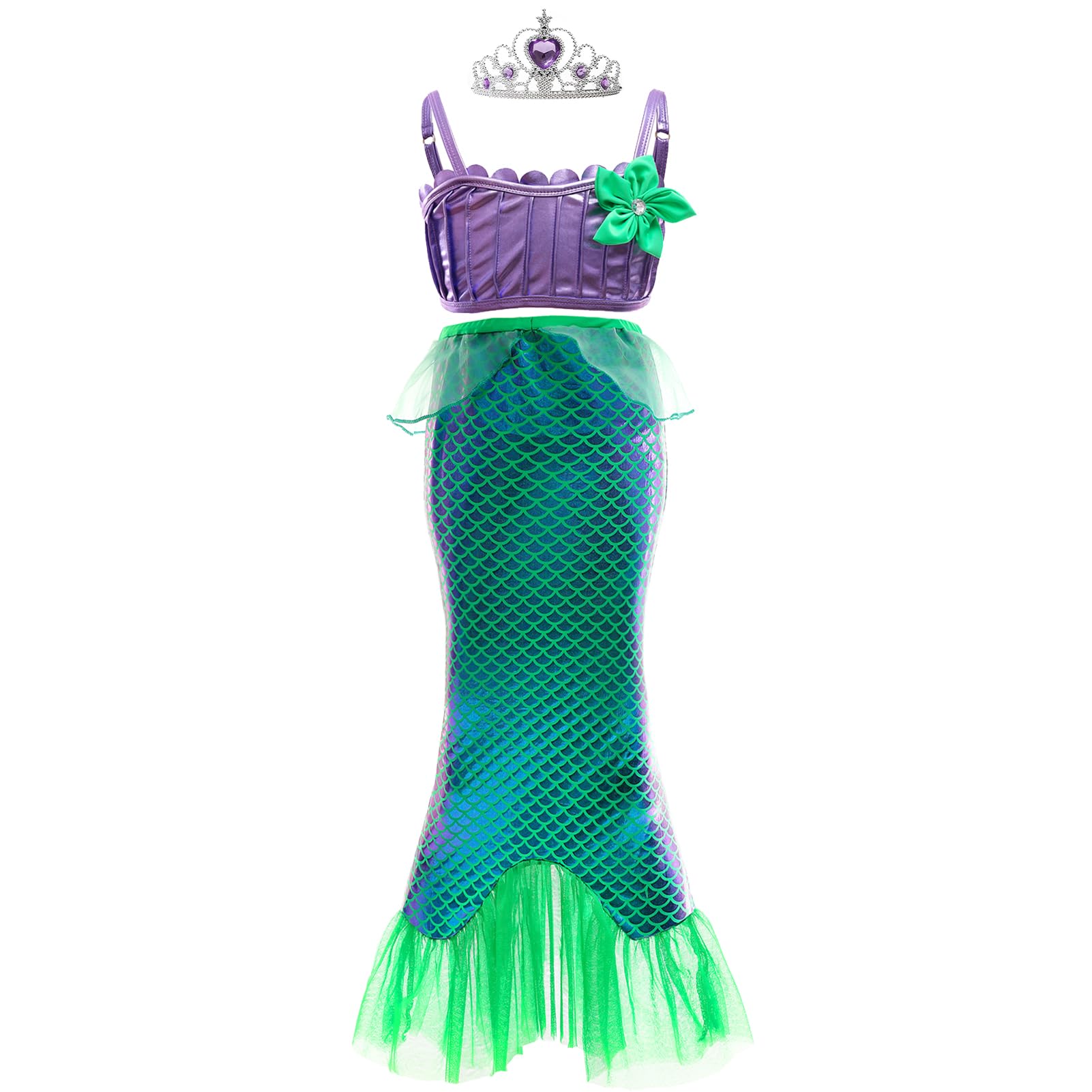 DanvrenPrincess Dress Up Little Girls Mermaid Costume Toddler Mermaid Dress Halloween Costumes with Crown