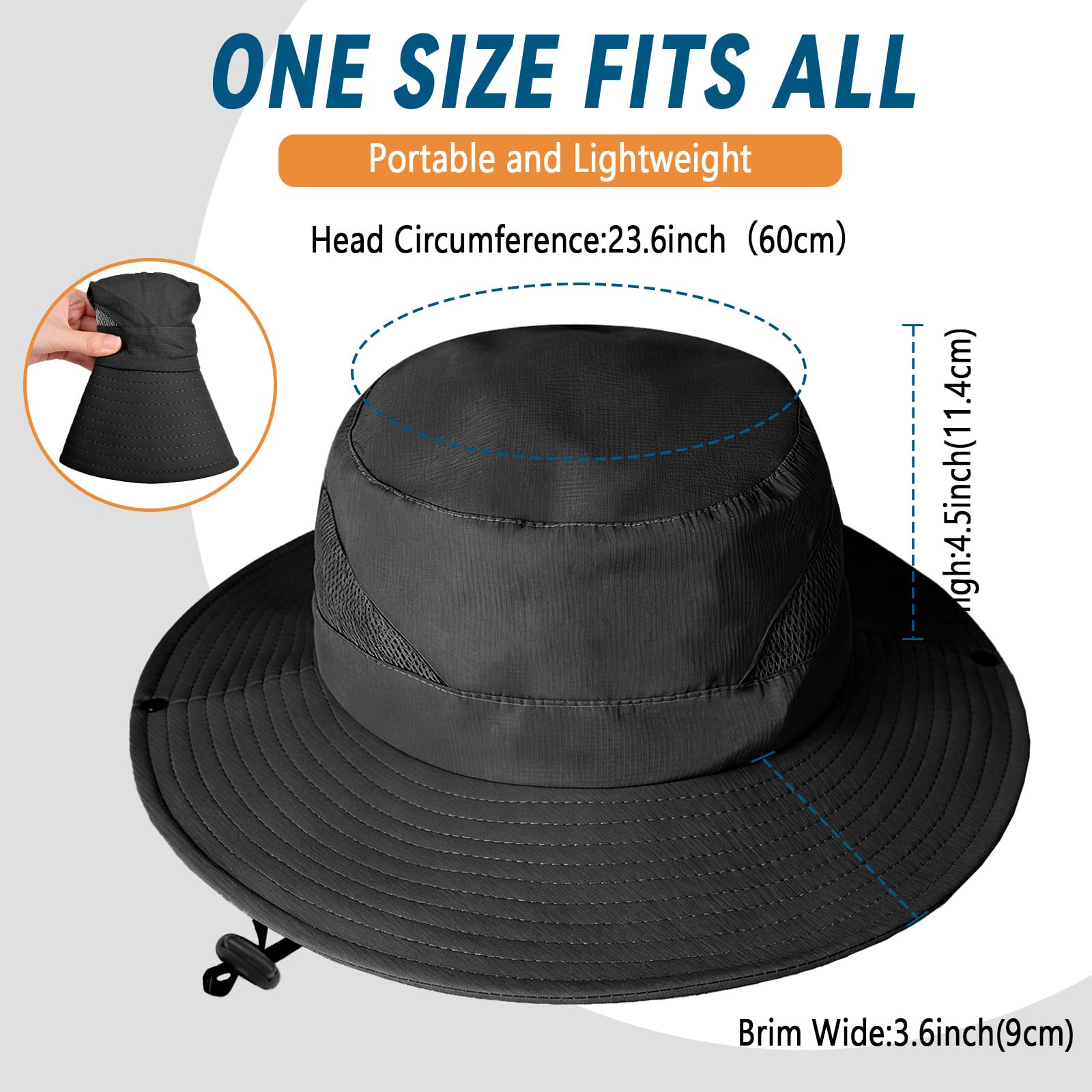 ZOORON Sombreros de Sol para Hombres y Mujeres, Sombreros de ala Ancha, protección UV, UPF50+, Impermeables, para Pesca, Senderismo, Campamento (Paquete de 2, Negro y Gris Claro), Paquete de 2, Negro