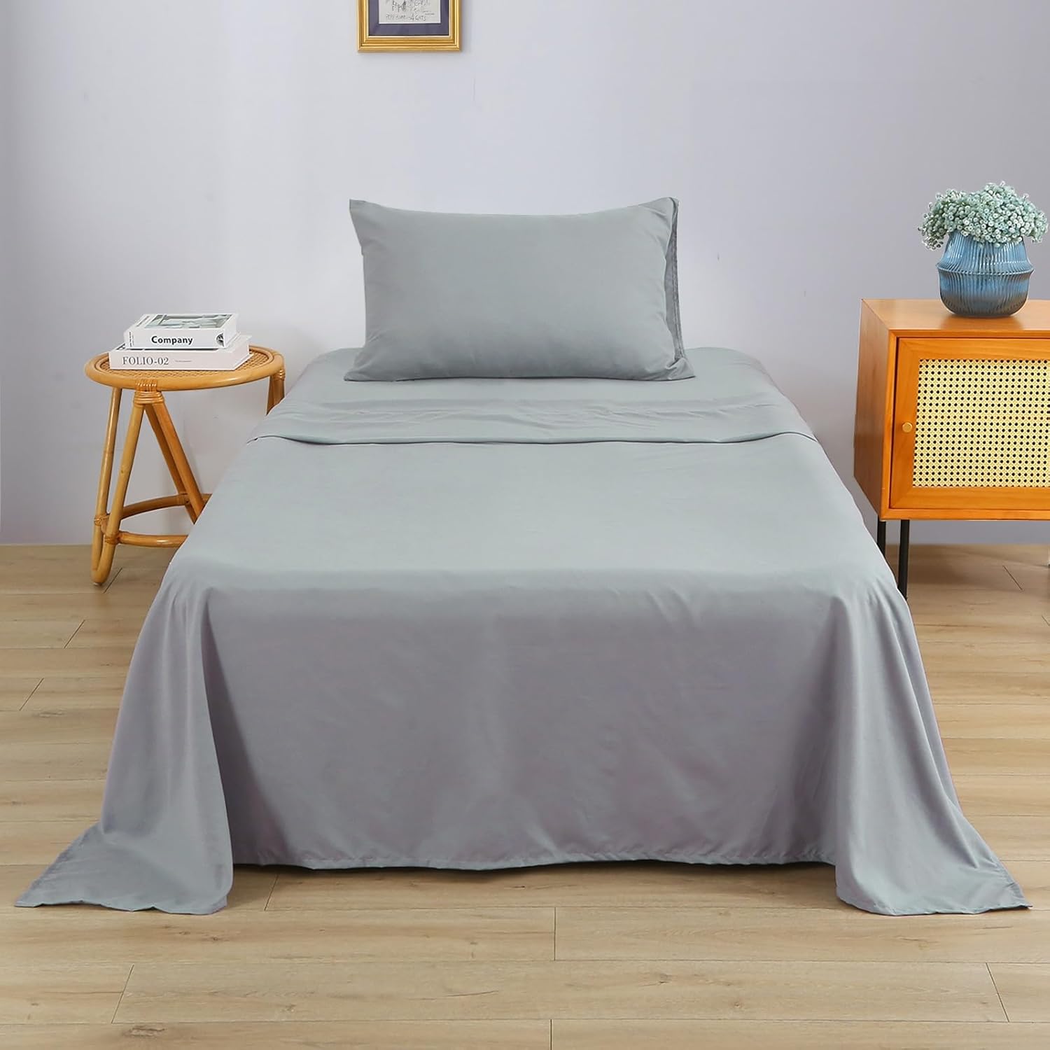 Air Mattress Sheet Set for 16-24 Inch Air Beds Twin Size,Deep Pocket Fitted Sheet with Inflation Opening,Soft & Breathable, for Guests, Camping, RVs, Includes Pillowcase Flat Sheet Fitted Sheet,Gray