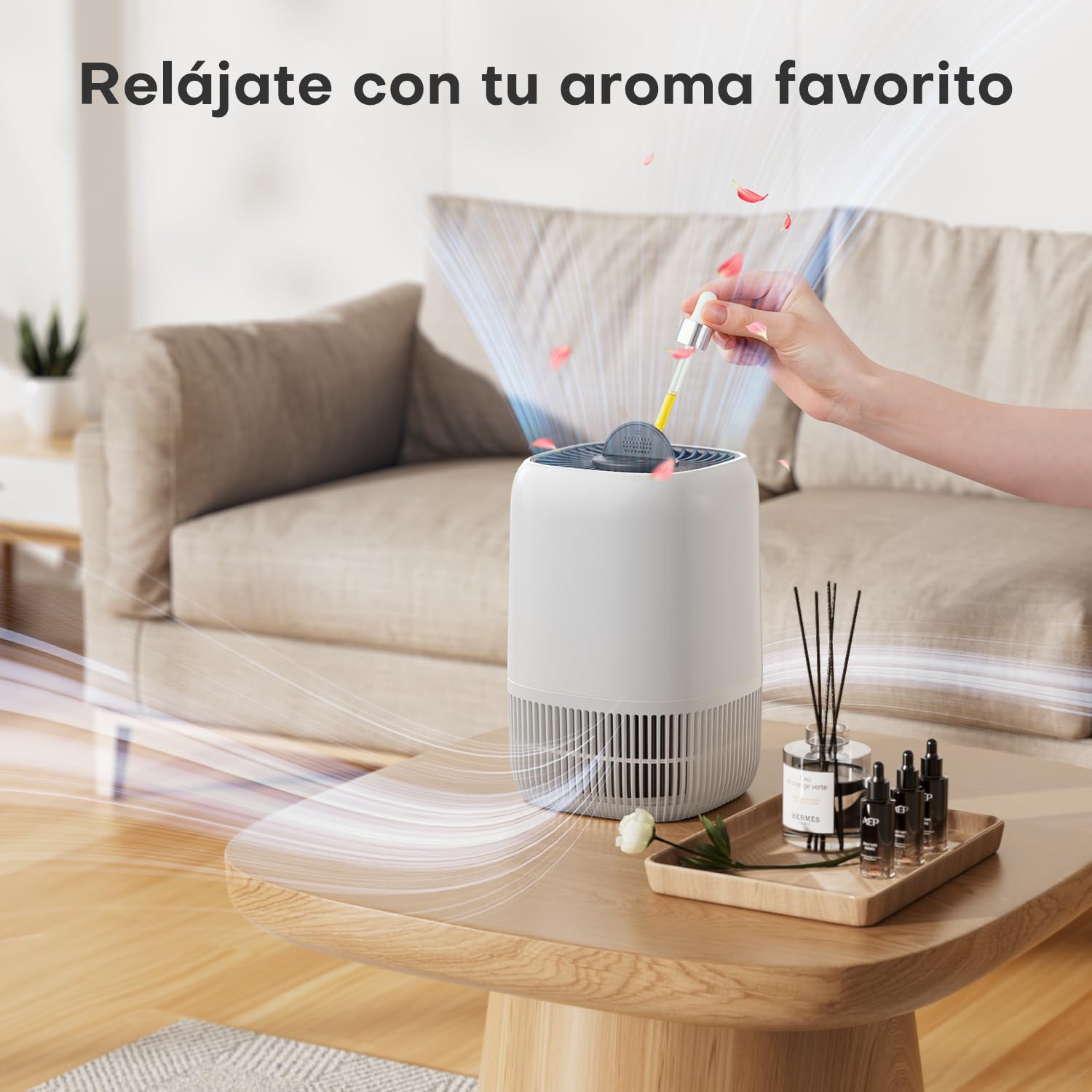 AROEVE Purificador de Aire con Filtro HEPA H13 de 3 Etapas, con un Consumo de Energía de tan solo 5W, Silencioso a 22db con Aroma, Combate el Polen, el Humo y el Pelo de Mascotas