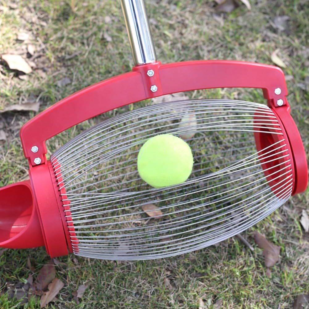 EasyByMall Recolector de tuercas de acero inoxidable y recogedor de pelotas de golf, 1,2 m, para jardín, para nueces, castañas, bellotas, color rojo