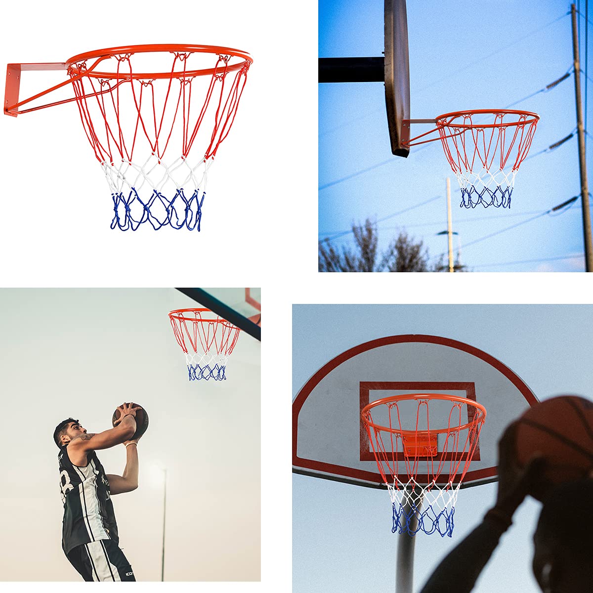 RELAX4LIFE - Cesta de baloncesto, diámetro 45 cm, con red de pared, ideal para niños y adultos, anillo de baloncesto con tornillos robustos de acero inoxidable (canasta de baloncesto)