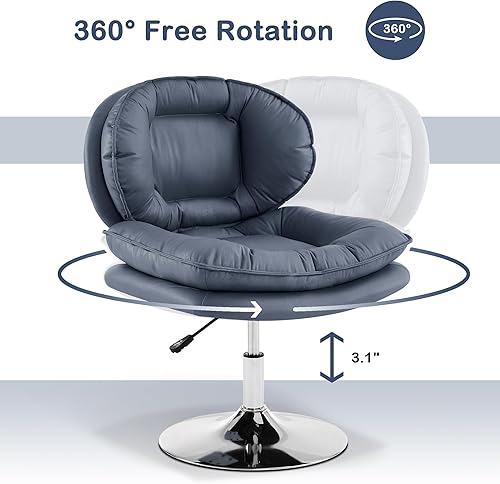 Miniatura 6 de MCombo Silla giratoria con ajuste de altura, silla de escritorio tapizada para sala de estar oficina 4846 (azul, base redonda)