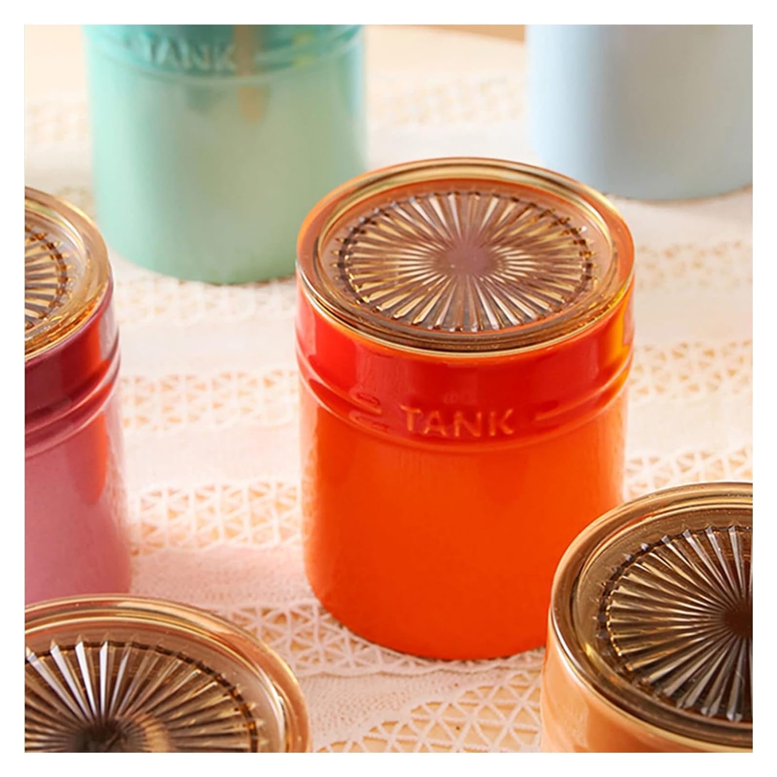 Sucrier, sucrier, sucrier en céramique dégradé français avec couvercle, sucrier solide avec cuillère, pot à épices en porcelaine, rangement de décoration de cuisine(Blue)