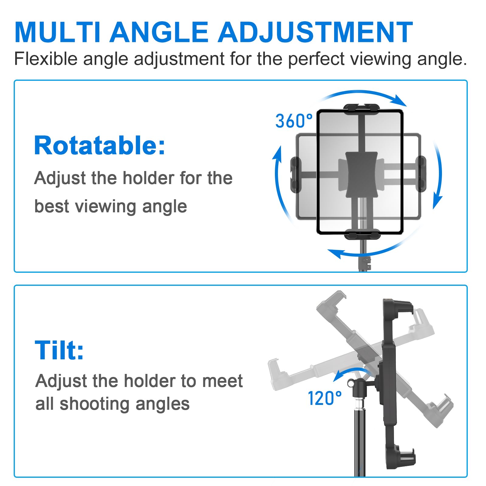 Supporto Treppiede Tablet, Cenawin 152cm Supporto Pavimento per iPad Regolabile in Altezza, Supporto Pavimento per iPad Girevole a 360° Tablet Treppiede per iPad Pro Air Mini 4,7-13,5" Telefono Tablet