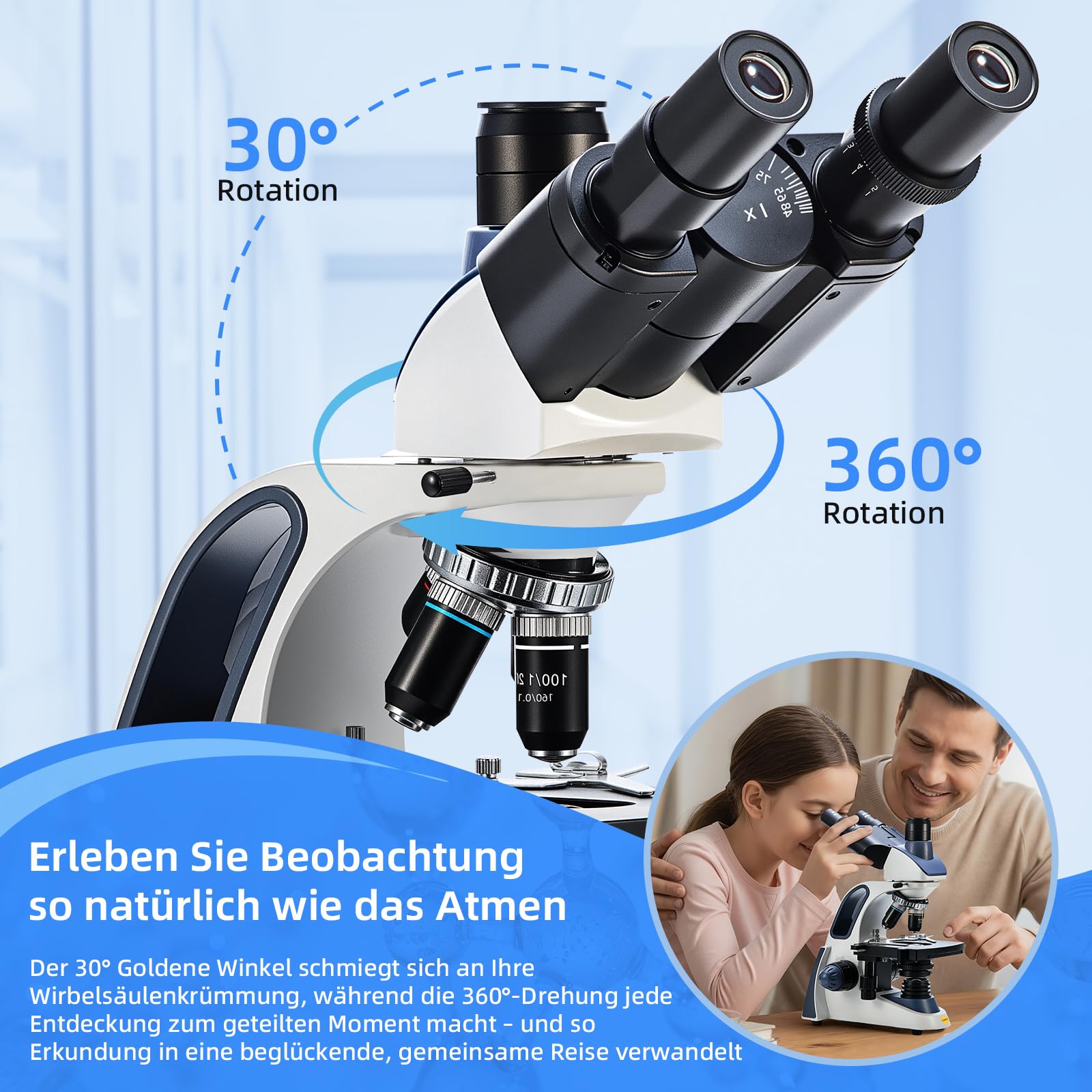 SWIFT SW380T Trinokulares Durchlicht Mikroskop 40X-2500X-Vergrößerung,Siedentopfkopf,Labor mikroskop für Forschungszwecke mit WF10X/25X Okular, Ultra präzise Fokussierung,Kamera-kompatibel