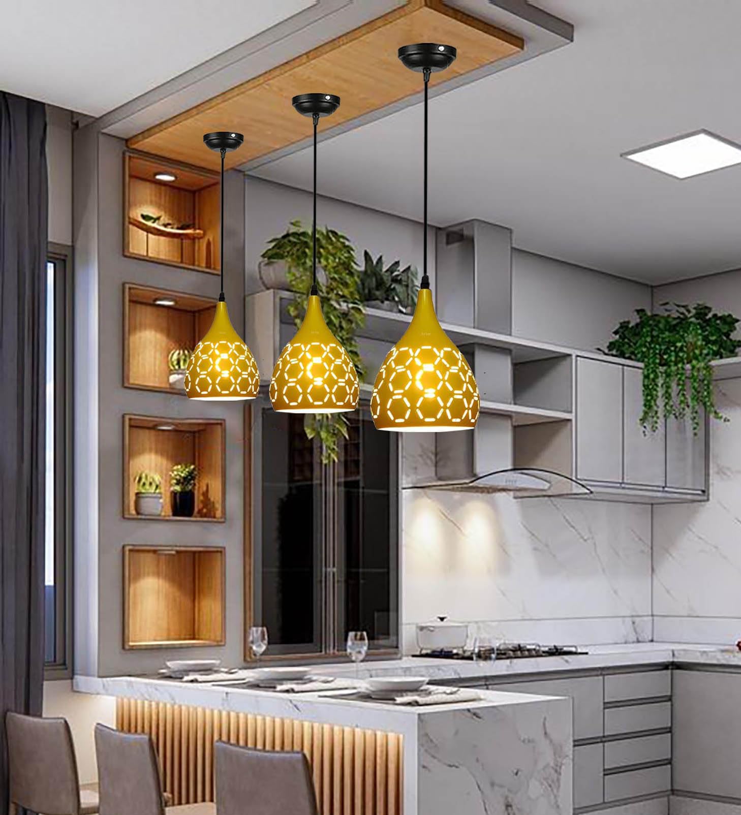 BrightLyt Aluminum Decorative Ceiling Hanging Pendant Light Lamp (Lemon, Pack of 3)