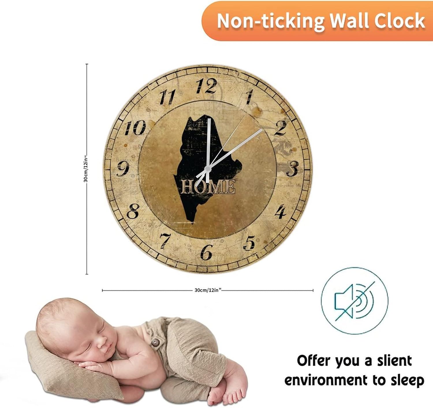 UFunhome 12-Inch Vintage Wall Clock Maine Home State Retro Wood Clocks Battery Operated Silent Non-Ticking Wooden Round Clock Decorative for Patio Pool Bathroom Bedroom Gift for Her