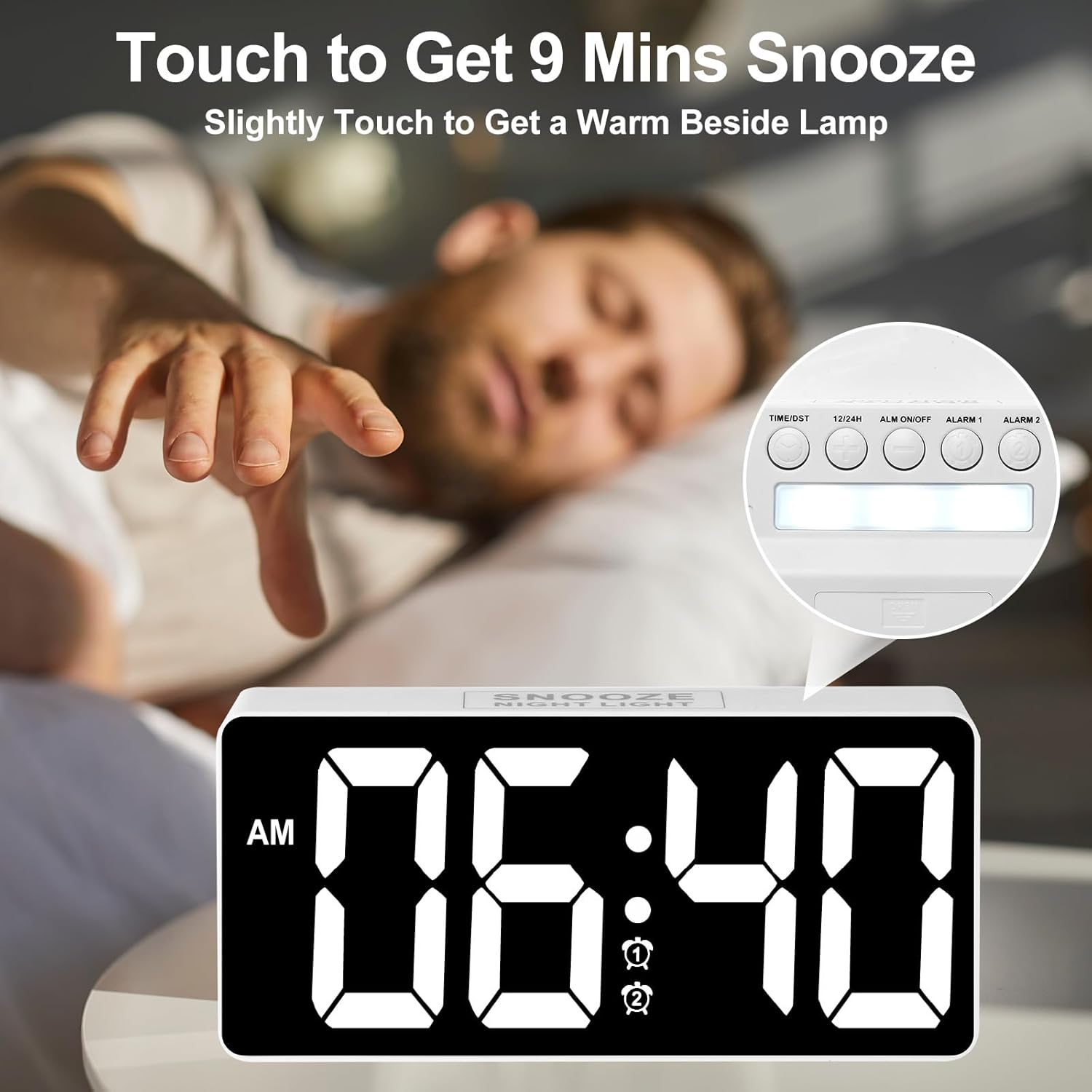 PPLEE Alarm Clock for Bedroom with Night Light & Bold Digits-7 in Digital Clock with Dual Alarms & USB Charger Ports,Battery Backup,Adjustable Brightness&Volume,DST, Loud Desk Clock for Heavy Sleeper