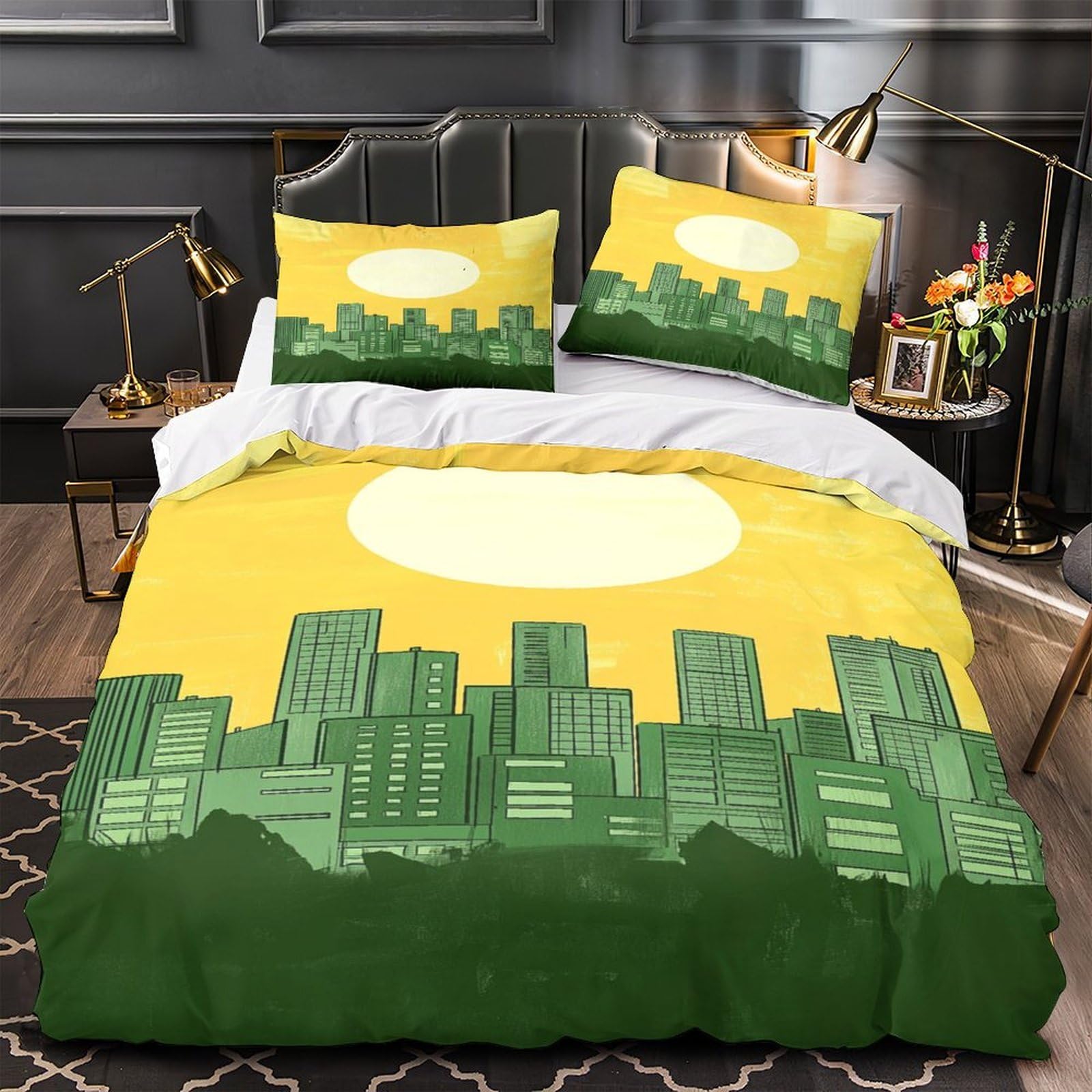 Drap de couette 260x220 microfibre avec motif coucher de soleil 3D et 2 taies