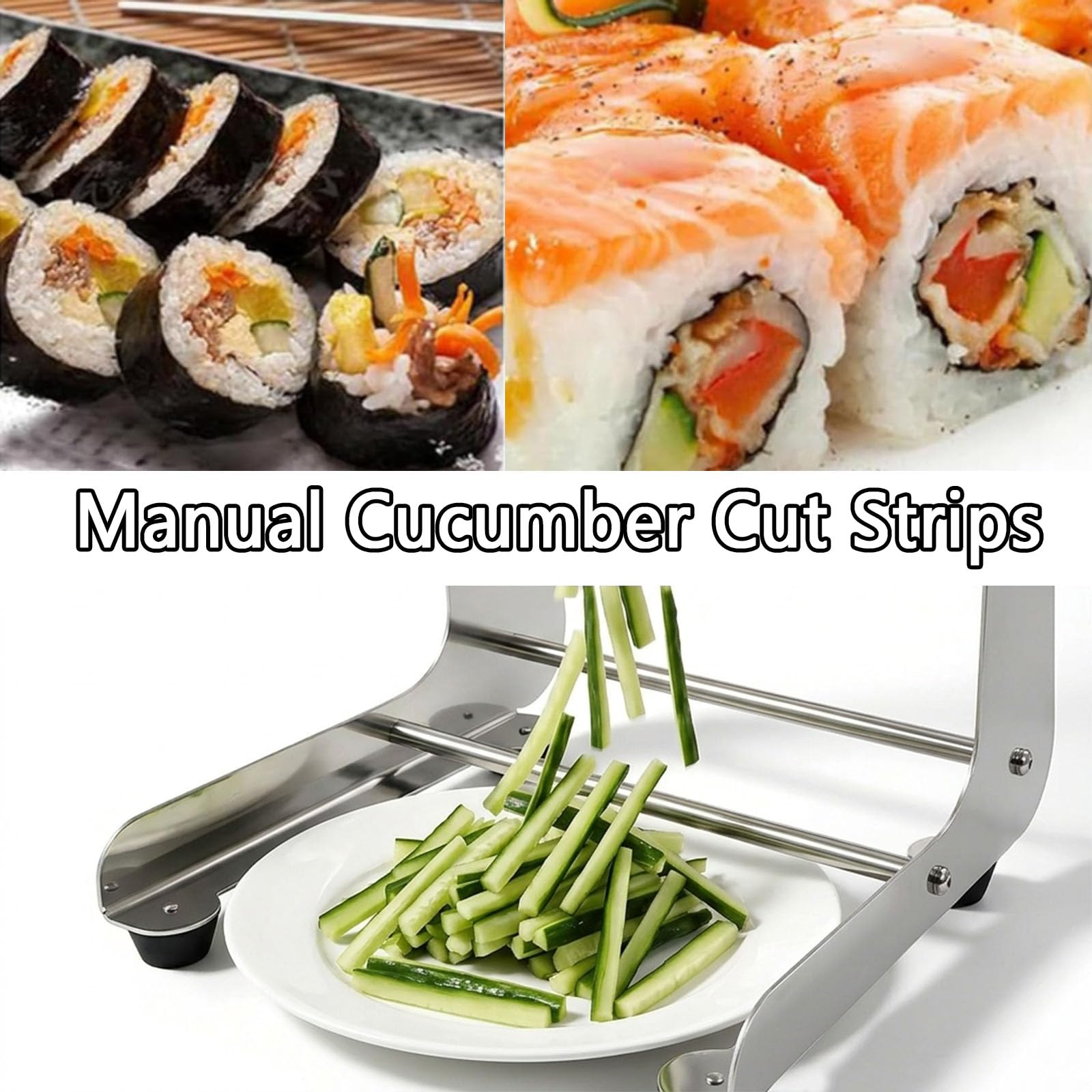Herramienta de corte de zanahoria, cortador manual de verduras de acero inoxidable, velocidad de corte rápida 10 rebanadas/minuto, incluye moldes opcionales para preparación de sushi y ensalada