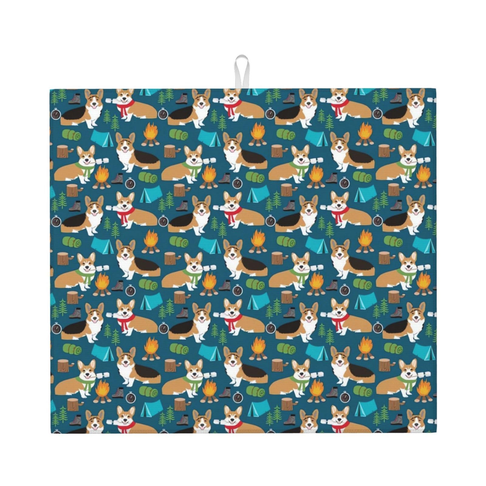 WHJSSF Dog Prints Kitchen Drying Mat - Super Absorbent Dish Drying Throw with Colorful Prints, Quick-Dry Countertop Layer for Dishes, Glasses & Small Appliances
