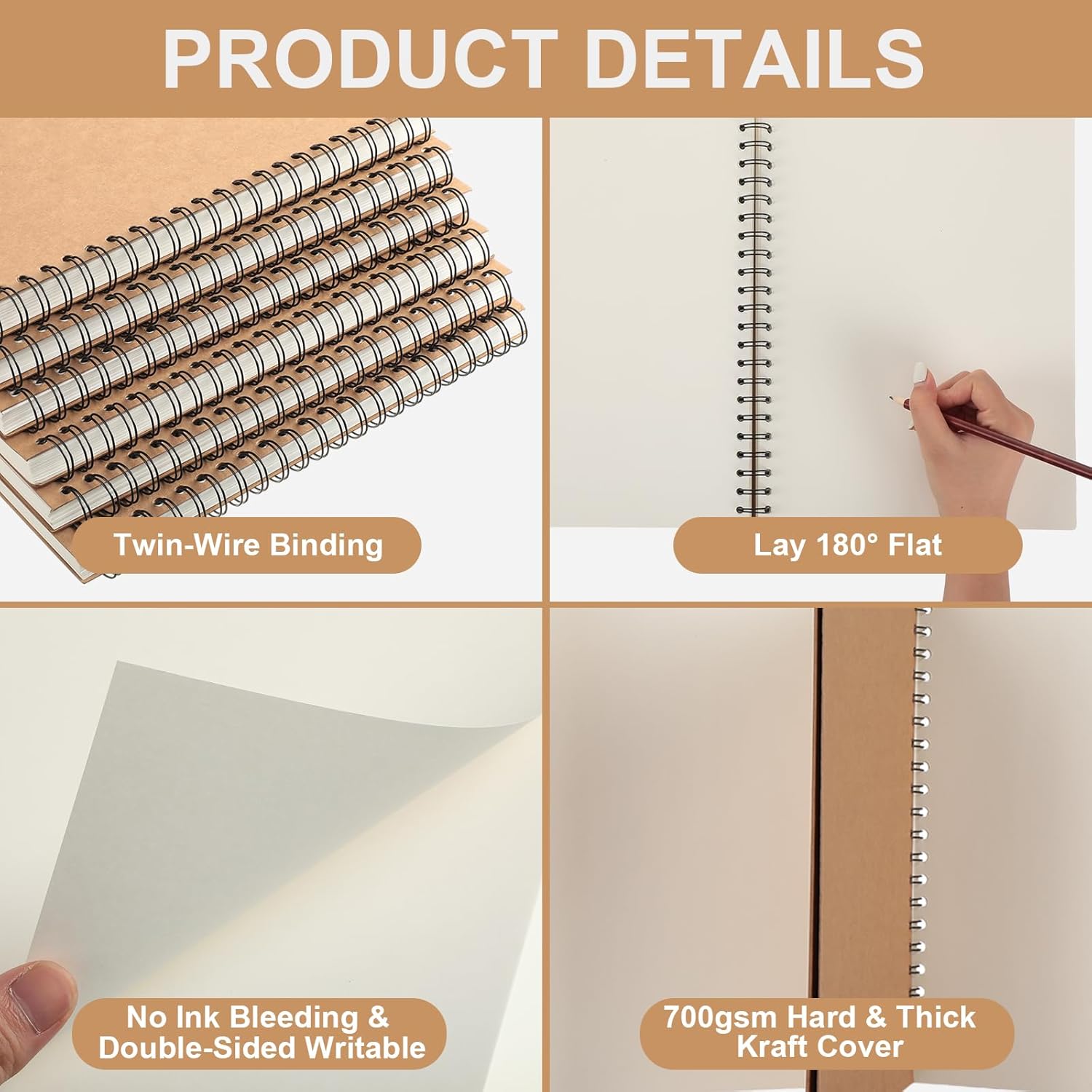 PerKoop 6 Pcs 8.5"x11" Spiral Sketch Pad A4 Large 100 Sheet Blank Notebook Sketch Pads 60 lbs (100 GSM) Back to School Gifts Sketching Drawing Pad Journals Art Sketchbook for Teachers Students Kids