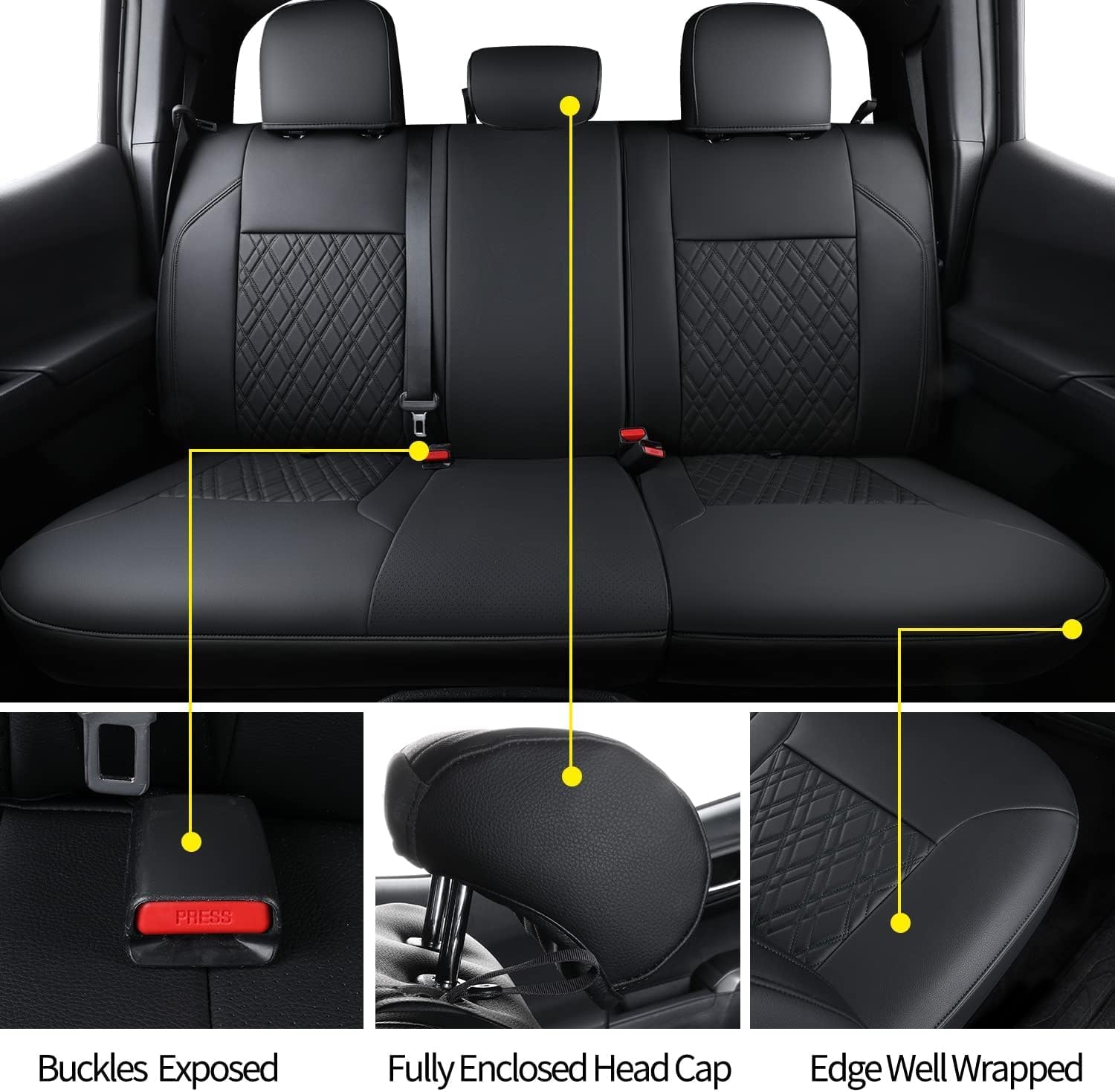 LUCKYMAN CLUB Tacoma Seat Covers, Fit for 2024-2026 Tacoma Crew Double Cab with Water Proof Faux Leather (Full Set, Black)
