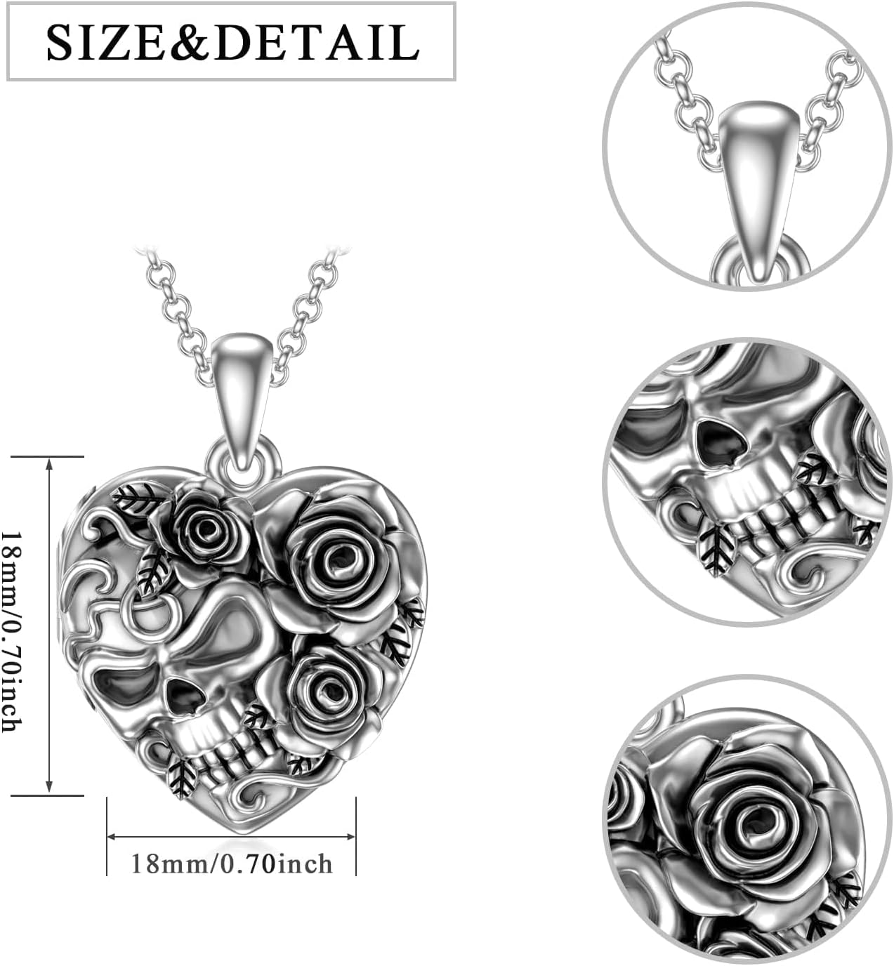 Seiyang Sterling Silver Skull Heart Locket Necklace That Holds Pictures - Skull Jewelry Gift for Women & Men (with Gift Box) - Image 2