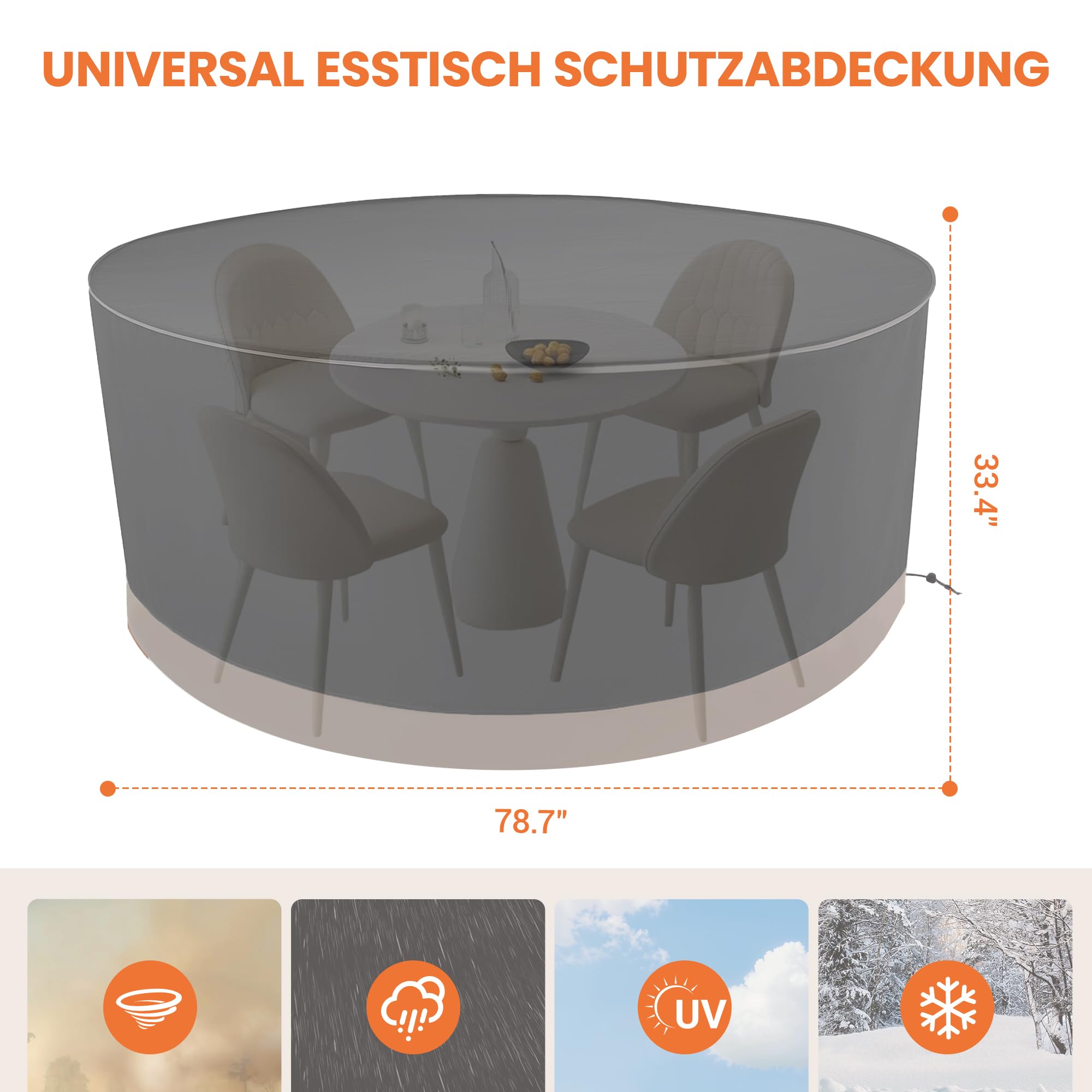 Abdeckung für Gartenmöbel,Schutzhülle für Gartentisch Wasserdicht,Abdeckplane 420D Oxford Gewebe,Verstärkten Nähten Anti-UV, Belüftungsöffnungen & Schnallen für Sitzgruppe & Lounge-Möbel,Rund 200x85cm