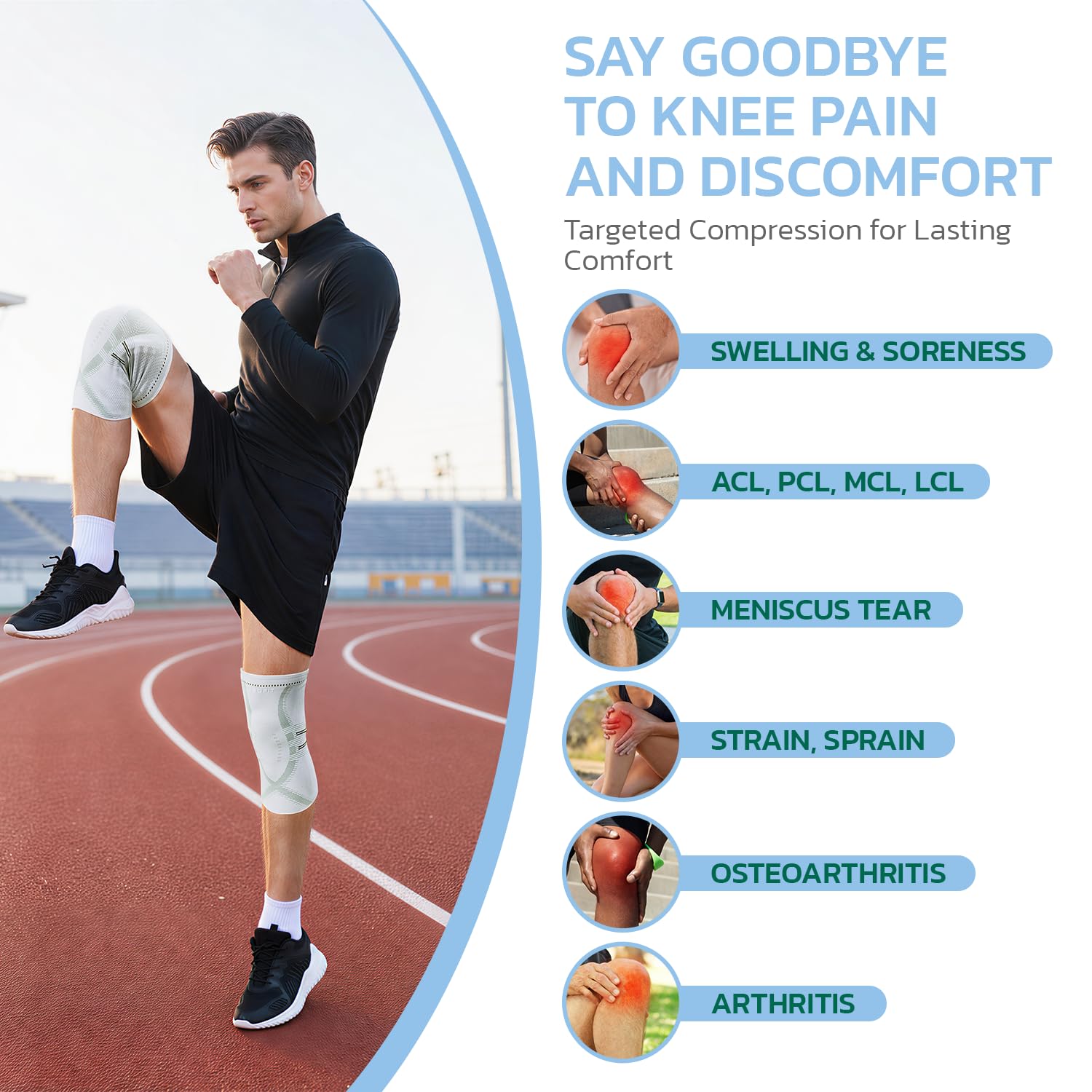 aoFIT 2 Pack Compression Sleeves Knee Brace for Pain Relief | Advanced Compression for Stability & Support, Breathable & Moisture-Wicking Fabric & Perfect for Sports & Everyday Use