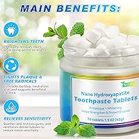 Vista 4 de Tabletas de pasta de dientes, nano hidroxiapatita, libre de fluoruro y plástico, menta, 70 tabletas