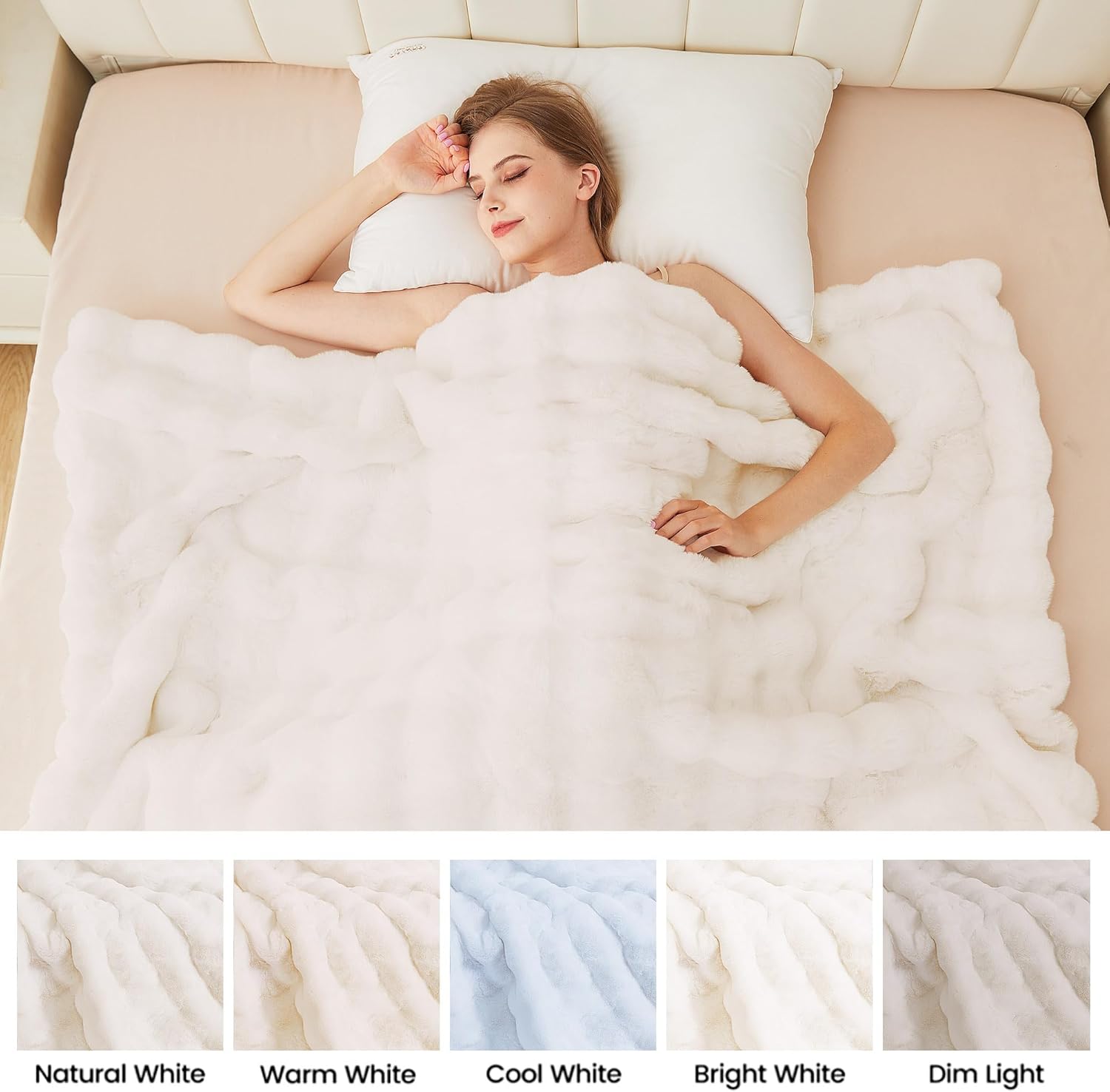 Light Beige Twin Fuzzy Faux Fur Throw Blanket for Couch Bedroom Living Room Furry Soft Fluffy Bed 60x80 Thick Warm Blanket for Winter Home Gifts 860 GSM - Image 6