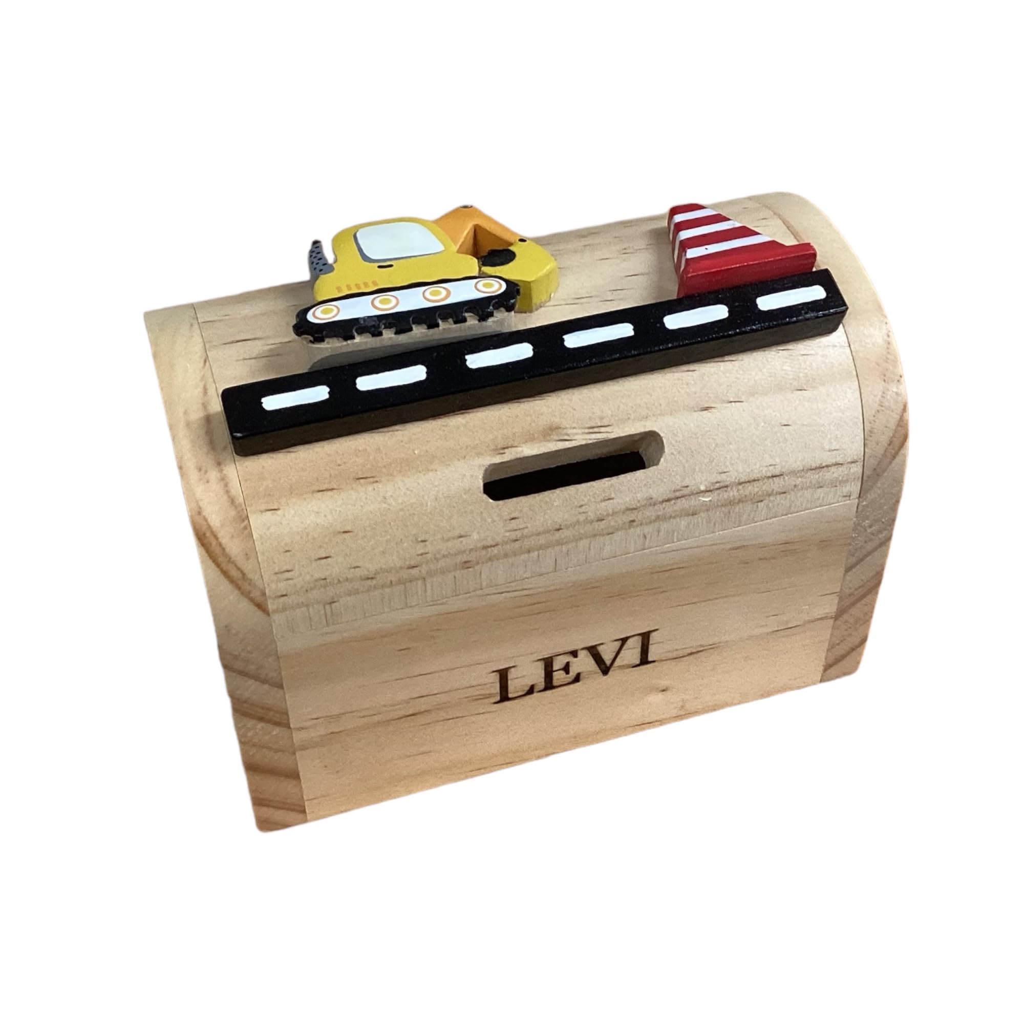 Personalised Yellow Digger Design Wooden Money Box - Engraved With Any Name/Message
