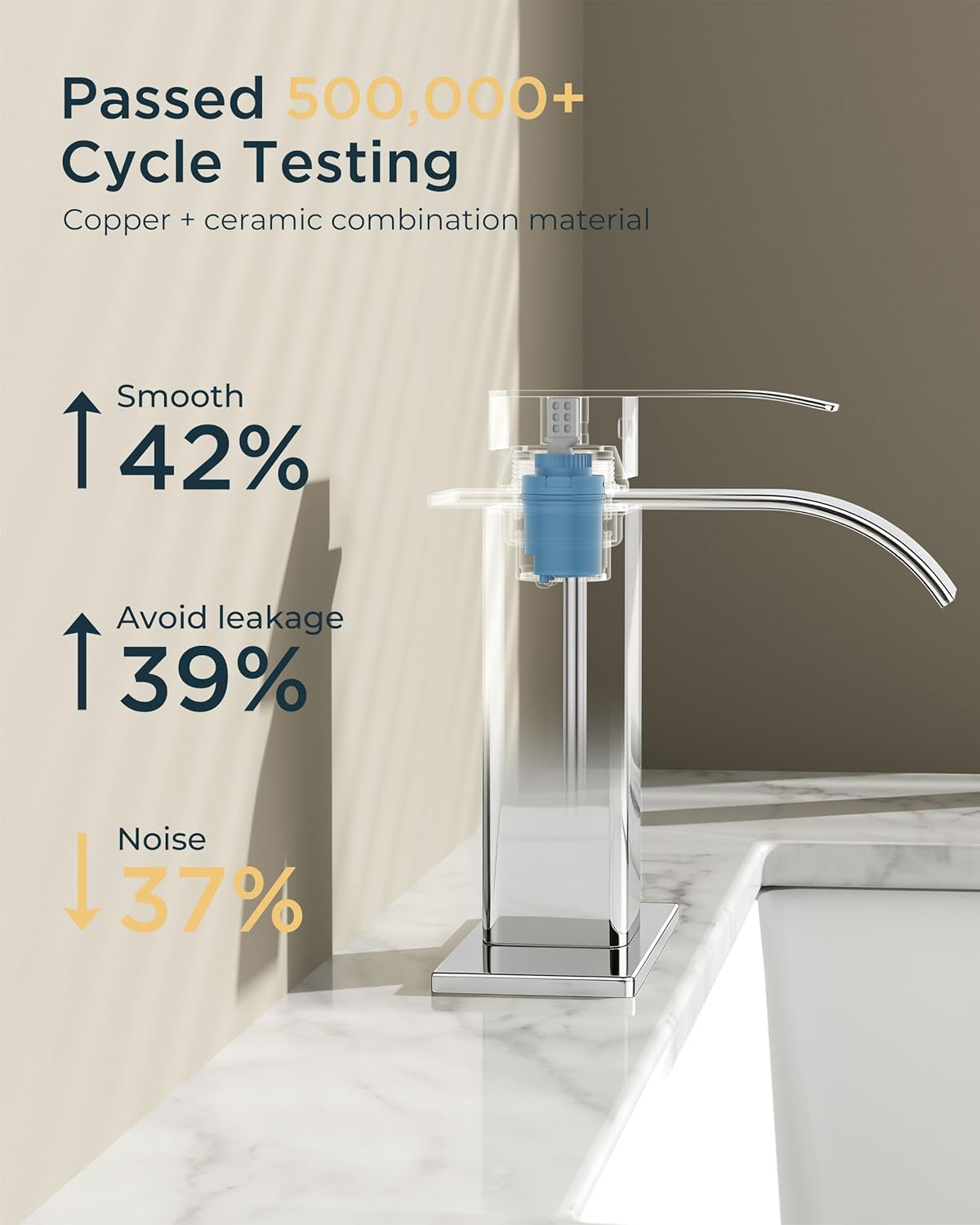 FORIOUS Chrome Waterfall Bathroom Faucets 1 or 3 Hole, Vanity Single Bathroom Sink Faucet with cUPC Supply Line and Pop Up Drain, Suitable for Basin, Rv, Restroom Sink