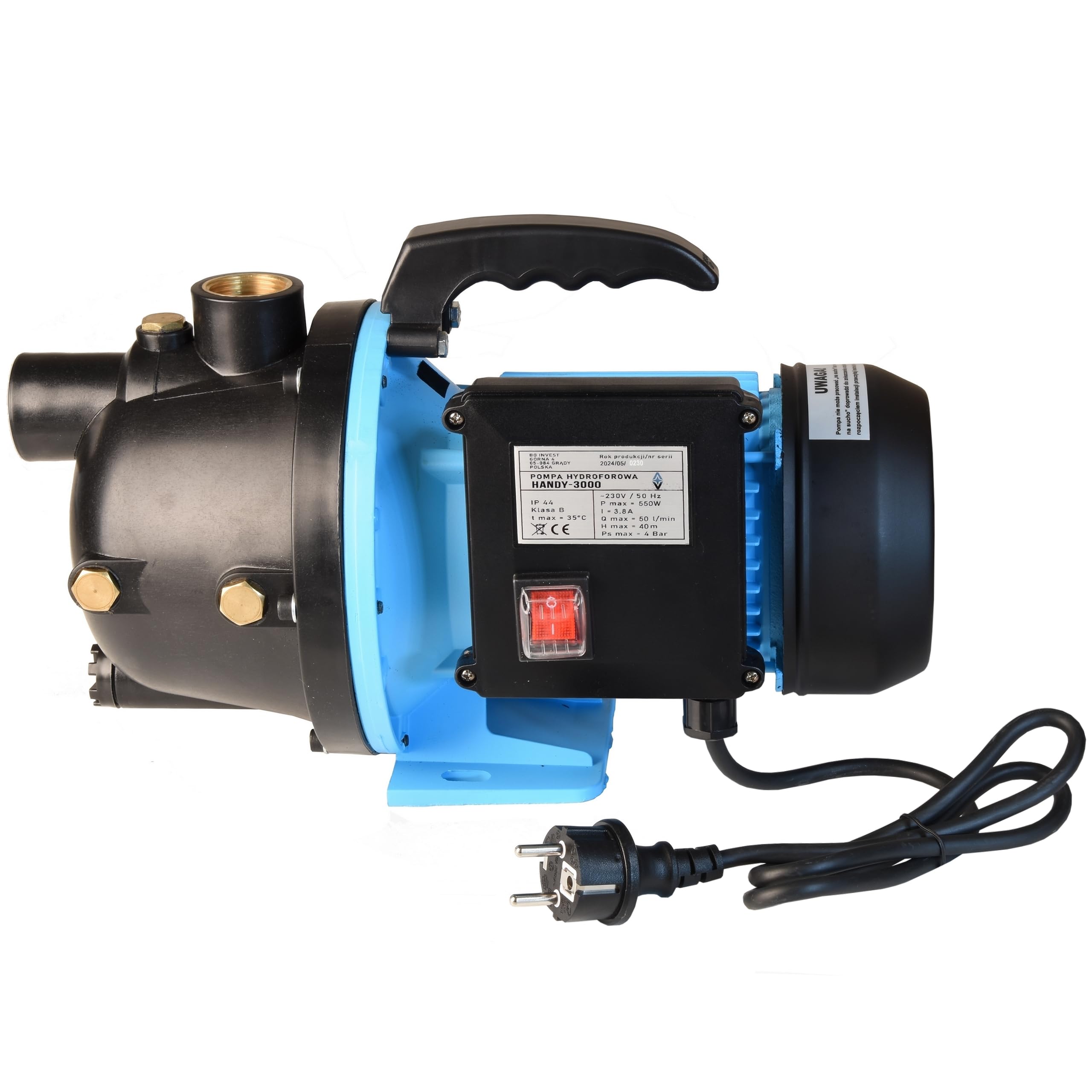 Pompa Wodna HANDY 3000 Ogrodowa Przenośna Hydroforowa 550 W, 3000 l/h do Wody Domu Nawadniania Ogrodu