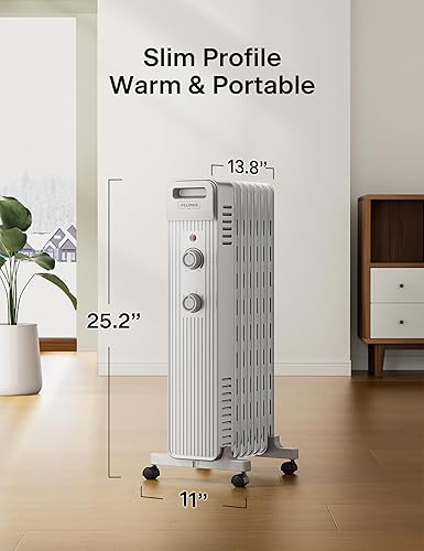Miniatura 8 de Pelonis Calentador de radiador lleno de aceite para grandes espacios, actualizado 2025, calentadores de espacio con calentador radiante de calor