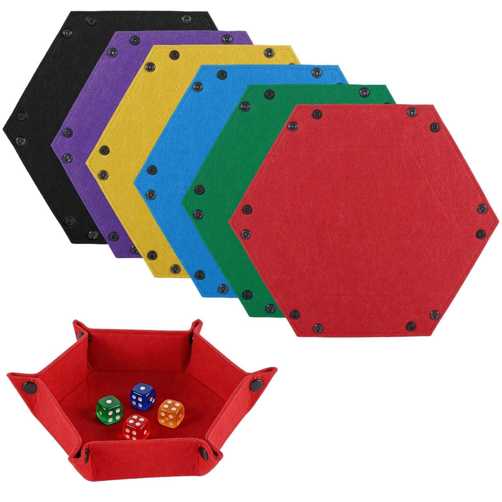 Gykutix 6-Piece Dice Mat Set - Foldable Hexagon Dice Tray with Sorting Trays for DND, RPG, Board Games | Dice Rolling Tray & Storage for Jewellery & Accessories (6 Colours)