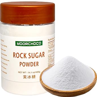 MOORCHOCO Natural Amber Hue sugarcane Rock Sugar Crystals for Tea and Coffee, Dissolves Quickly, Vegan and Non-GMO Yellow Rock Sugar for Pho, Medium-Sized Powder 14.1oz