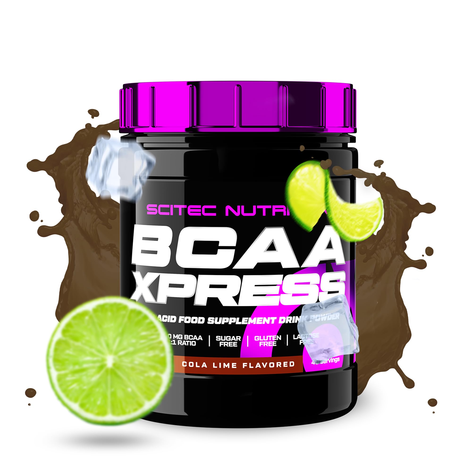 Scitec Nutrition BCAA Xpress, sans sucre, gluten et lactose, 5g de BCAA purs, récupération et croissance musculaire, ratio d'acides aminés 2:1:1, aromatisé et facile à mélanger, 280 g, Cola-Lime