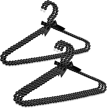 Concepts Premium Heavy Duty Pearl Hangers with Ribbon Trim for Wedding and Engagement Gowns - Slim Design Also Can Be Used for Suits and Shirts Black, 5 Pack