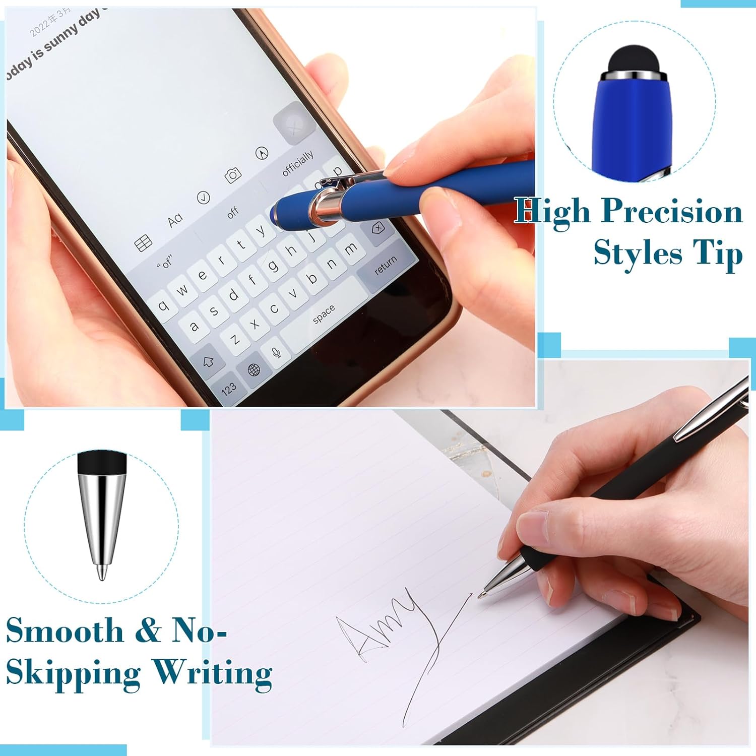 Konohan 100 Pieces Stylus Pen 2 in 1 Ballpoint Pen with Stylus Tip for Touch-Screen Phone Tablet, Touchscreen Devices