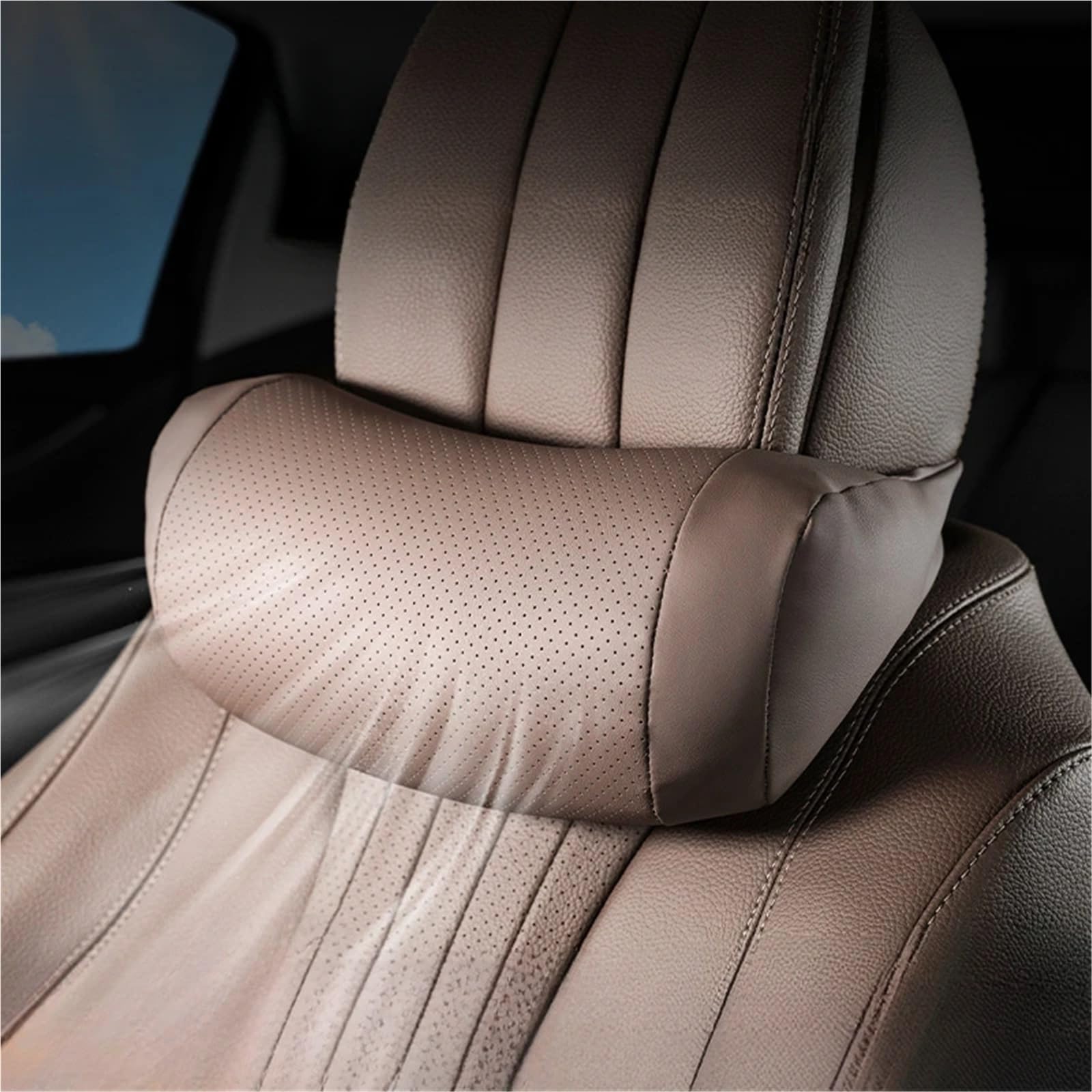 Car Pillow Almohada Cuero Soporte Cuello Coche Cojín Reposacabezas Asiento Coche Algodón PP Funda Protectora Universal Cabeza Interior Lumbar Supports Cushion(A1)