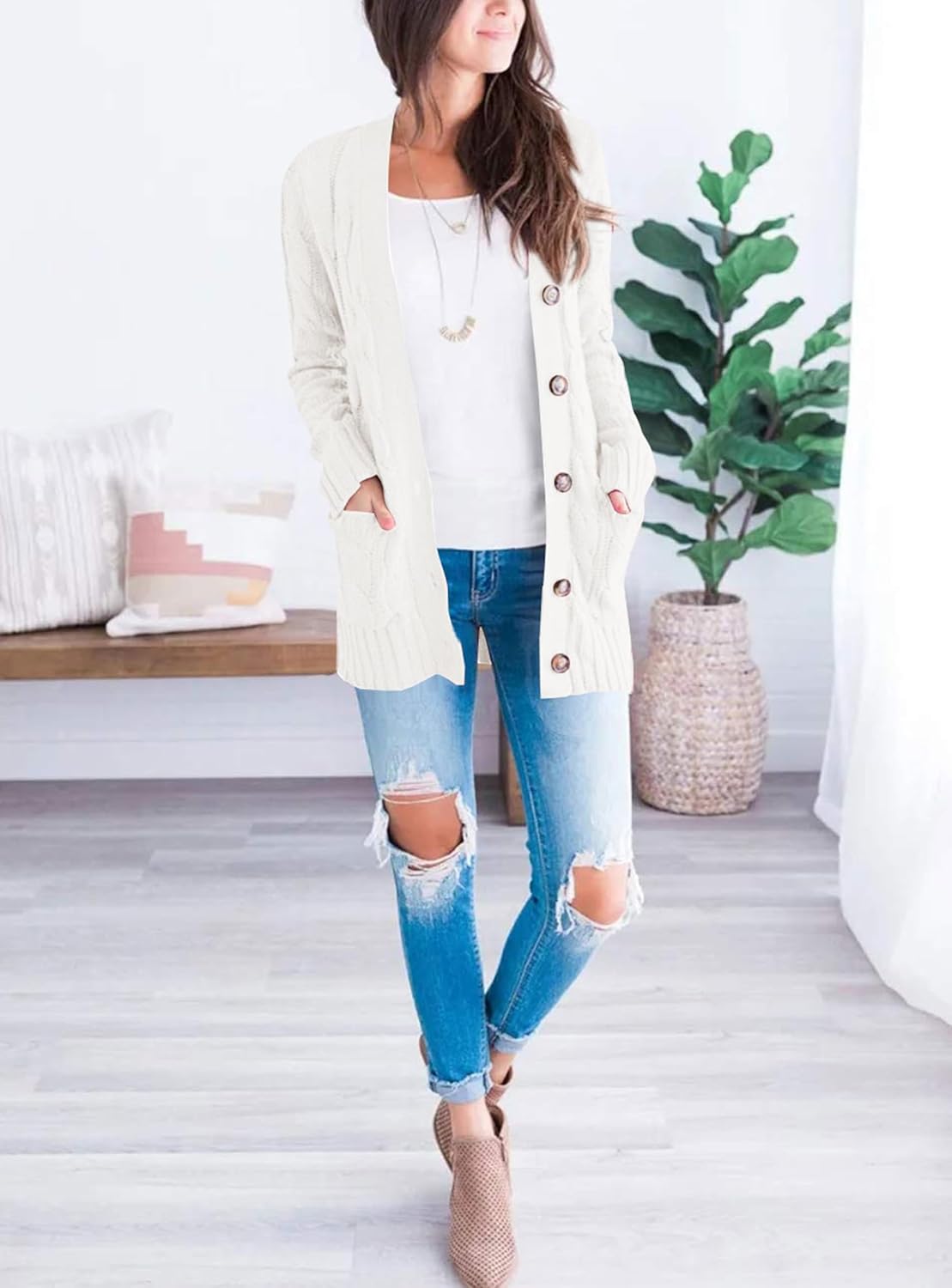 PRETTYGARDEN Women's Open Front Cardigan Sweaters Fall Fashion Button Down Cable Knit Chunky Winter Clothing Outerwear Coats - Image 6