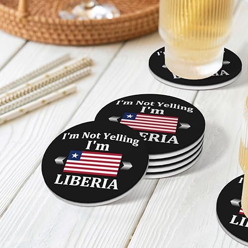 Miniatura 8 de I'm Not Yelling I'm Liberia Liberia - Juego de posavasos de cerámica de 4 pulgadas con base de corcho, base de corcho, regalos de inauguración de la