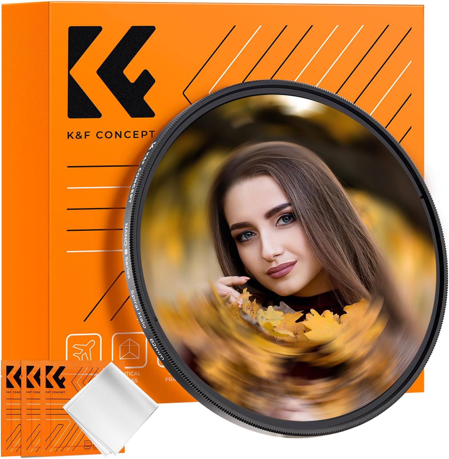 K&F Concept 82mm Spiral Halo Camera Lens Filter, Premium Optical Glass Halo Swirl Special Effect Filter with Cleaning Cloth for Camera Lens